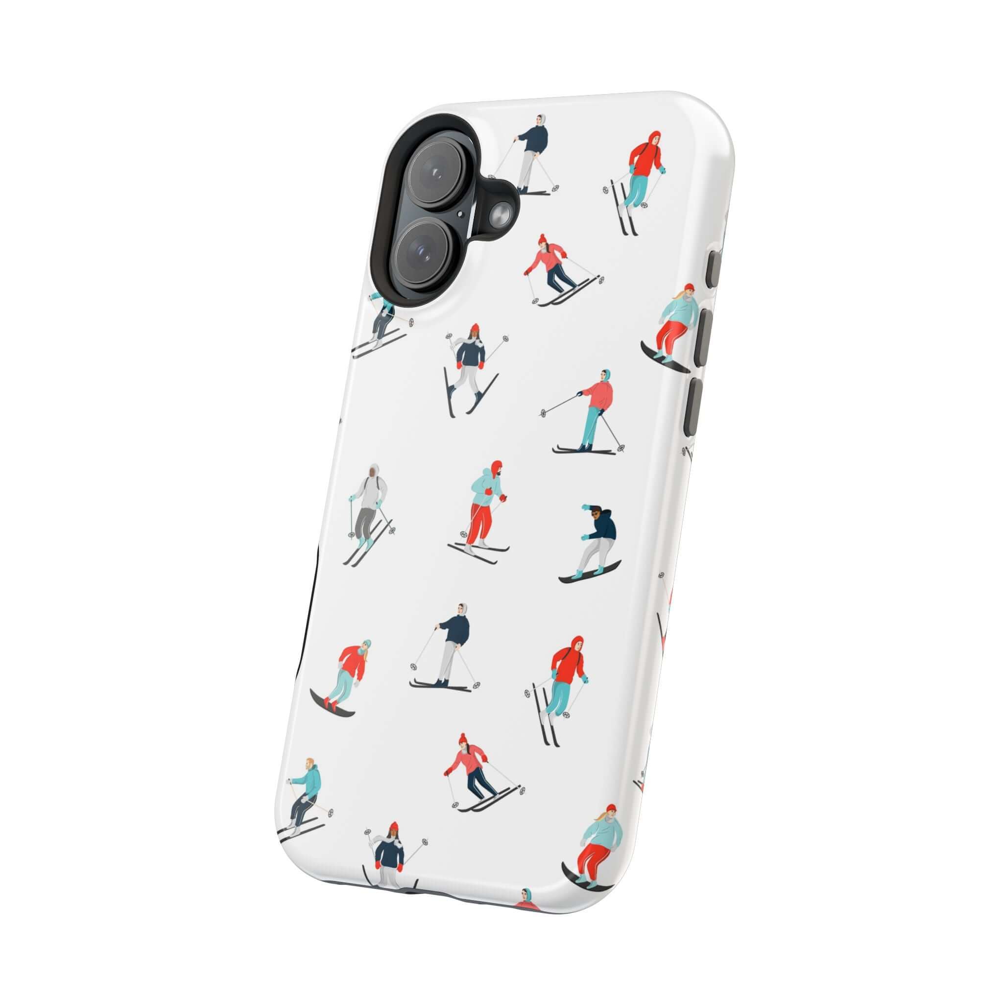 Cute phone cover featuring a playful skiing design, perfect for winter sports lovers and MagSafe compatible.