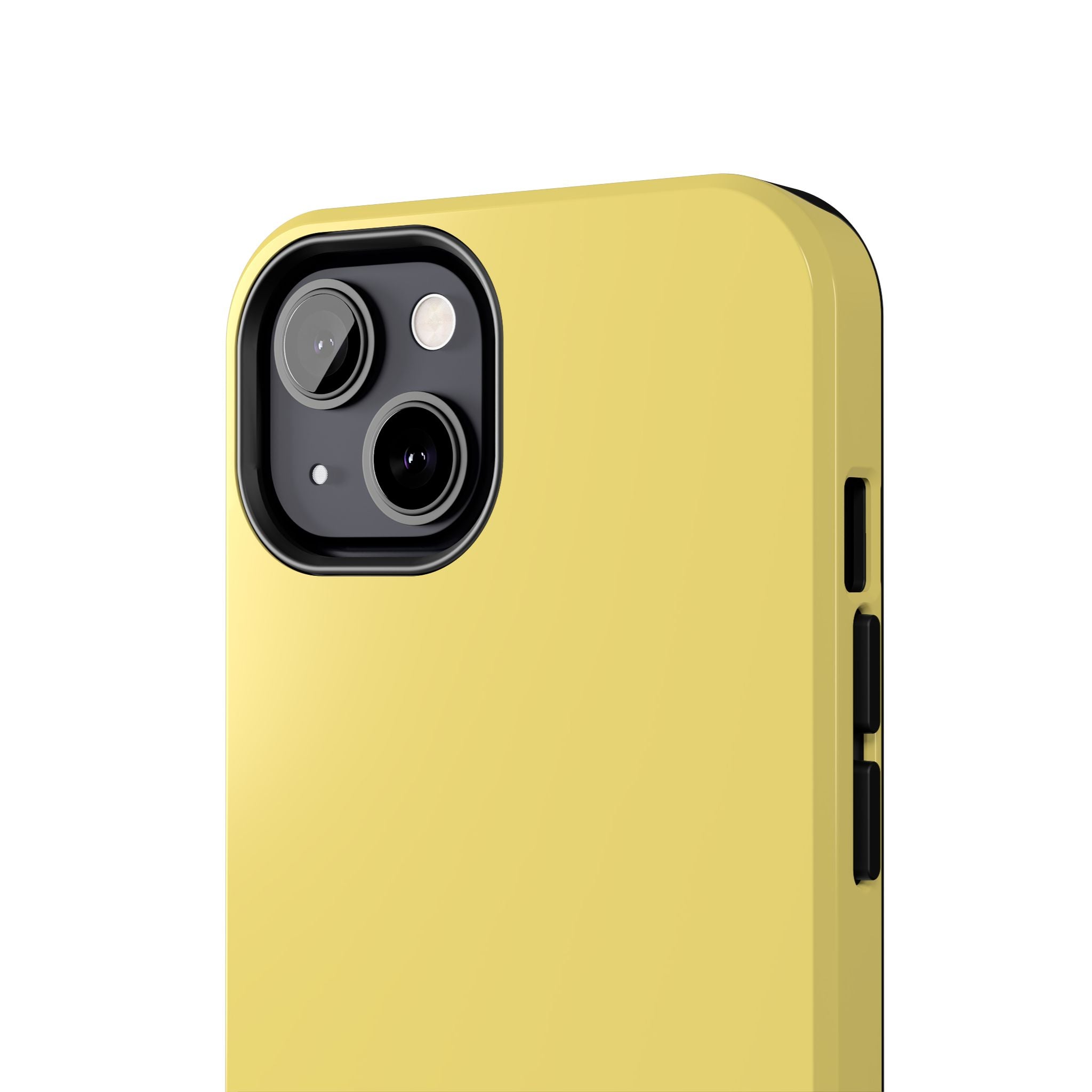 Solid yellow iPhone case named Lemon Drop, cute and vibrant design adds a playful touch. Ideal cute phone case for iPhone users.