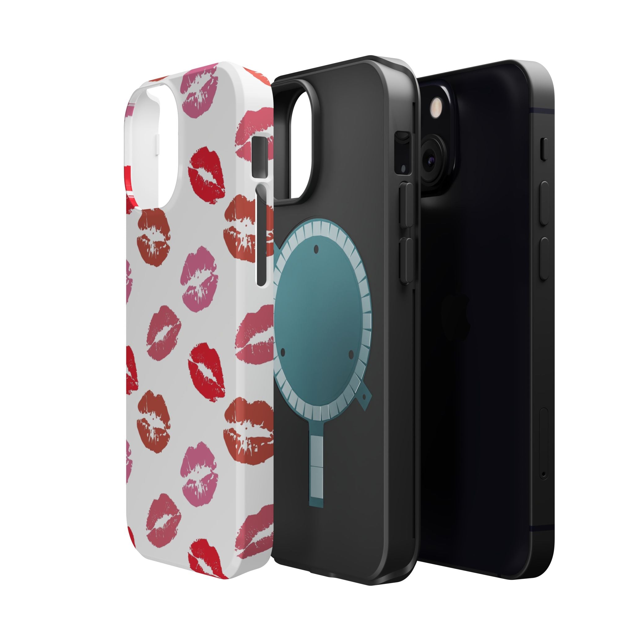 Cute phone cover with lip prints for iPhone, showcasing a fun and flirty style while providing protection.