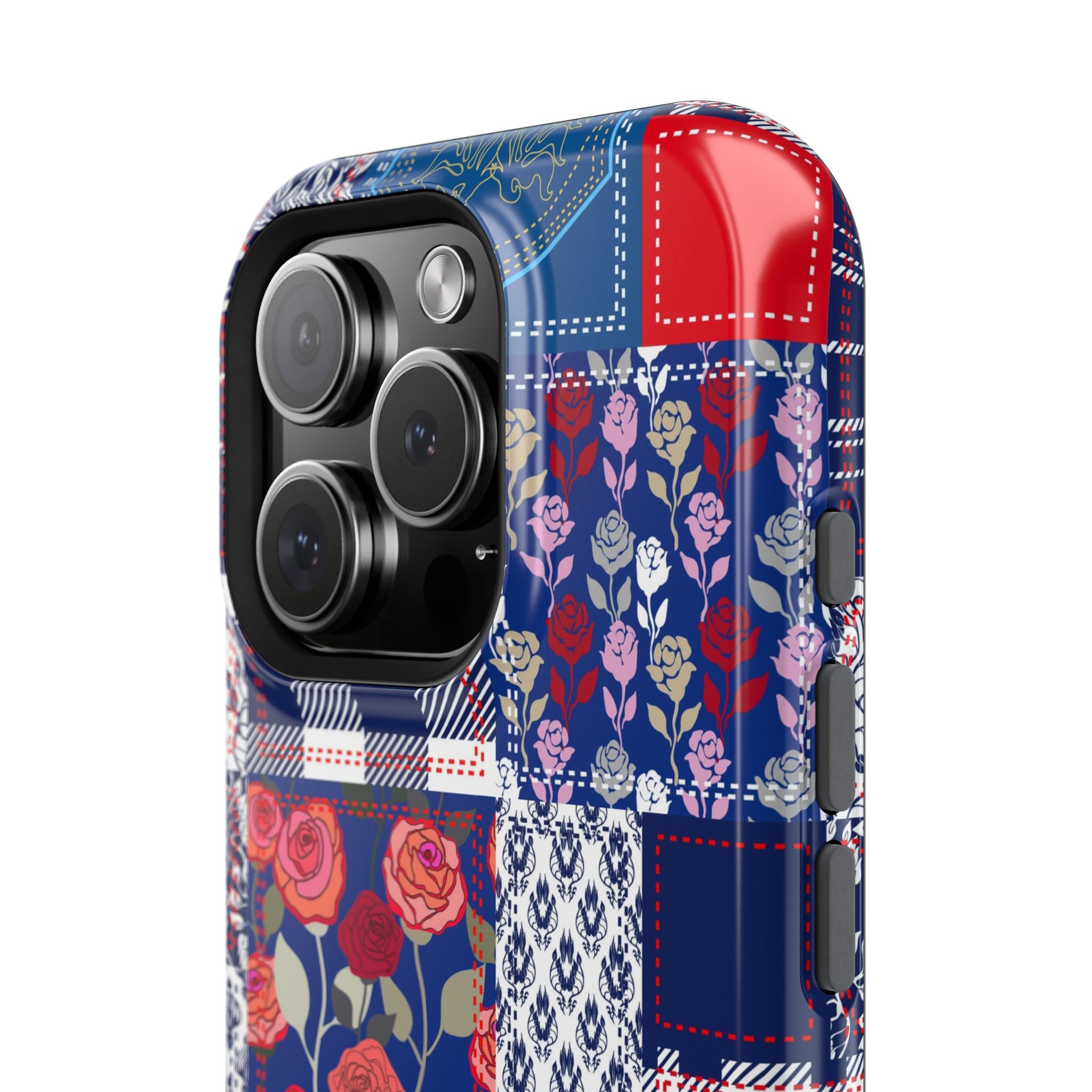 Crimson Bloom | Blue Patchwork Case