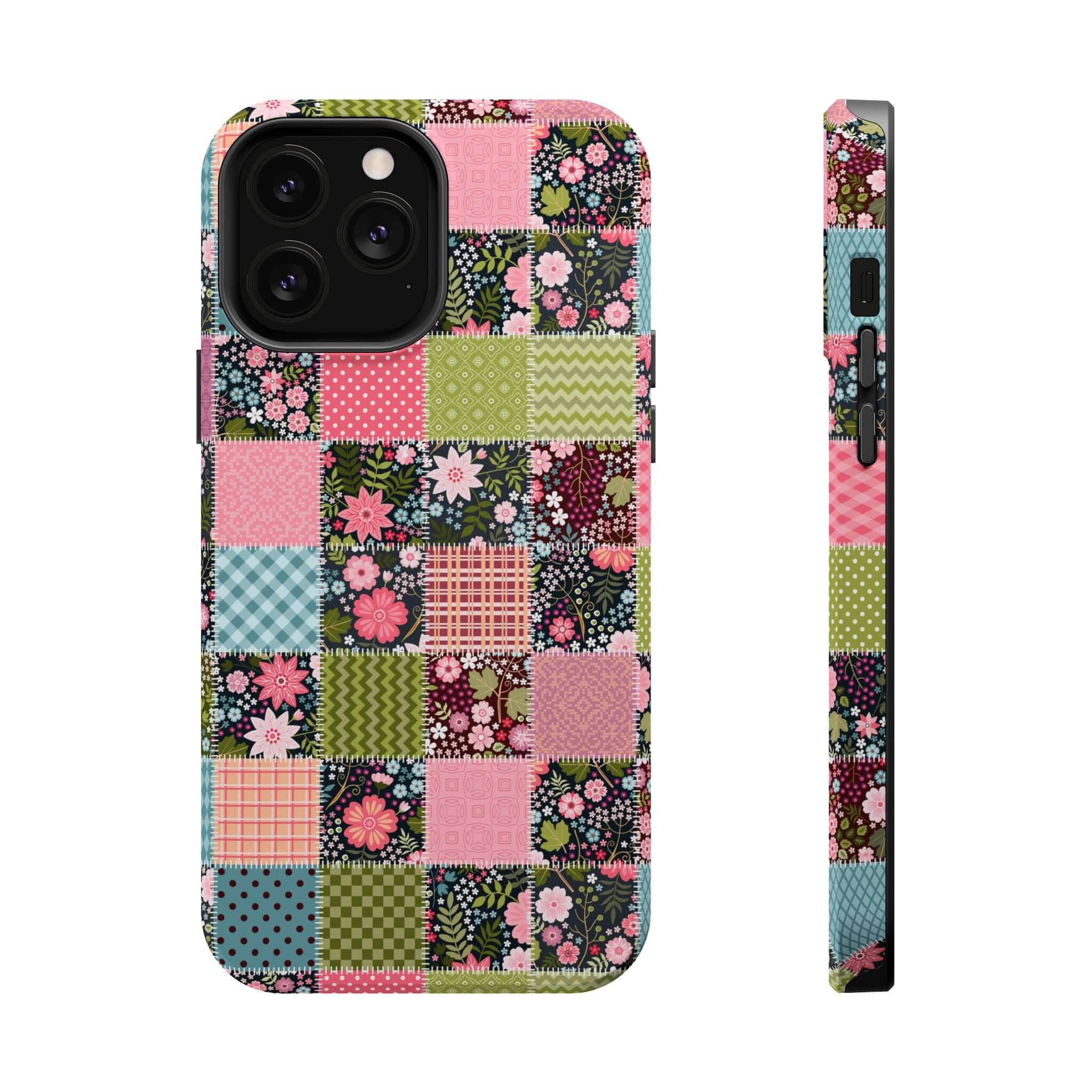 Cute Flora Forage Wildflower MagSafe iPhone Case with colorful patchwork design, perfect for free-spirited, floral lovers.