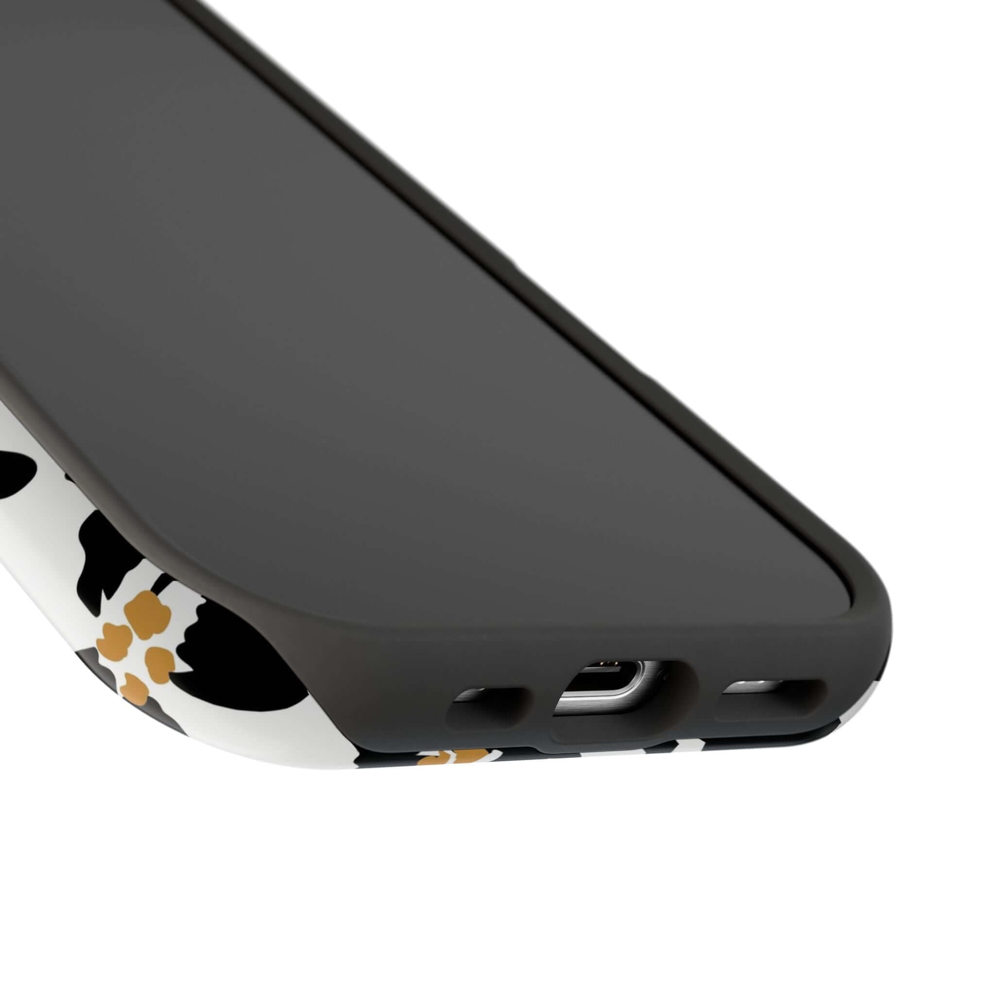 Noir Flora Black Floral Case with modern animal print design, durable and stylish MagSafe compatible iPhone protection.