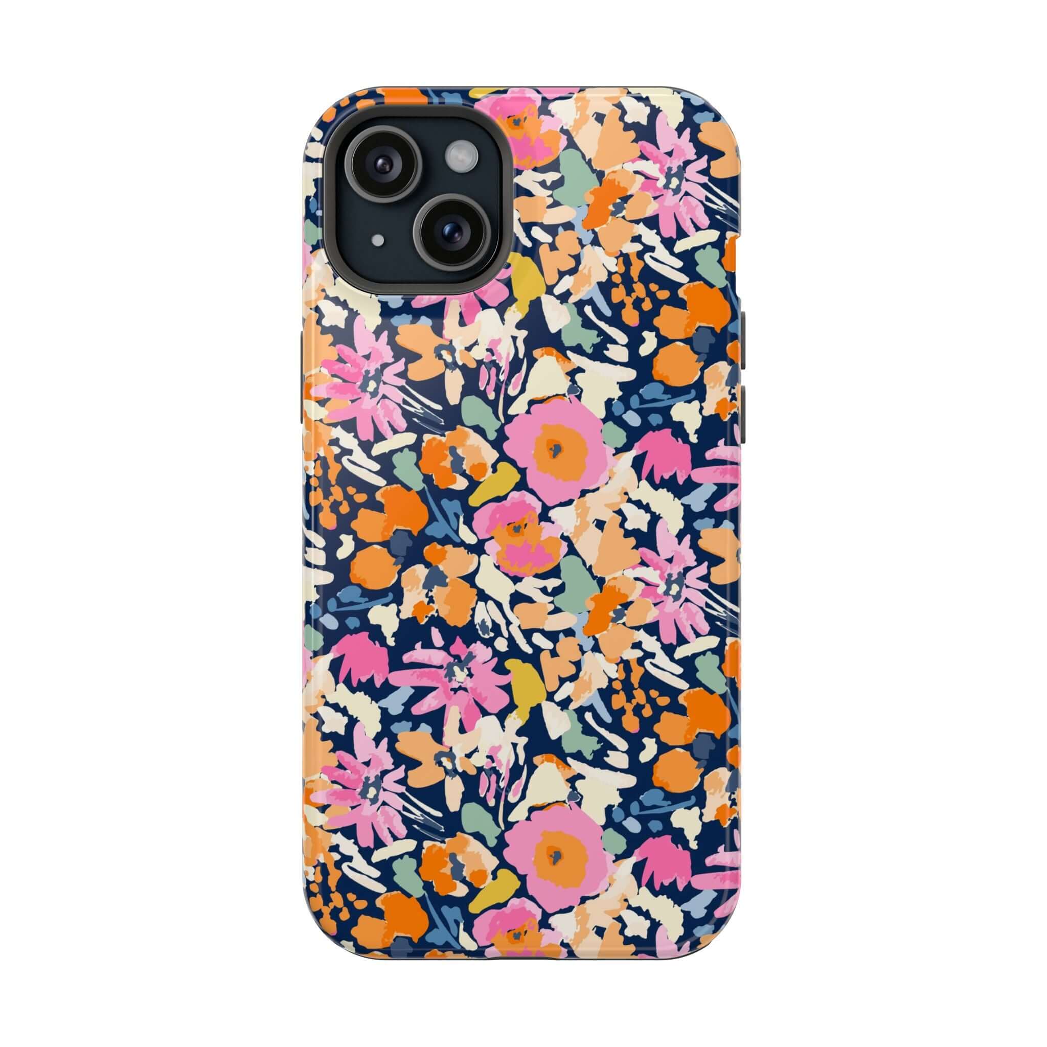 Botanic Burst cute colorful floral MagSafe iPhone case, designed for iPhone 16, offering protective and stylish phone cover with flowers