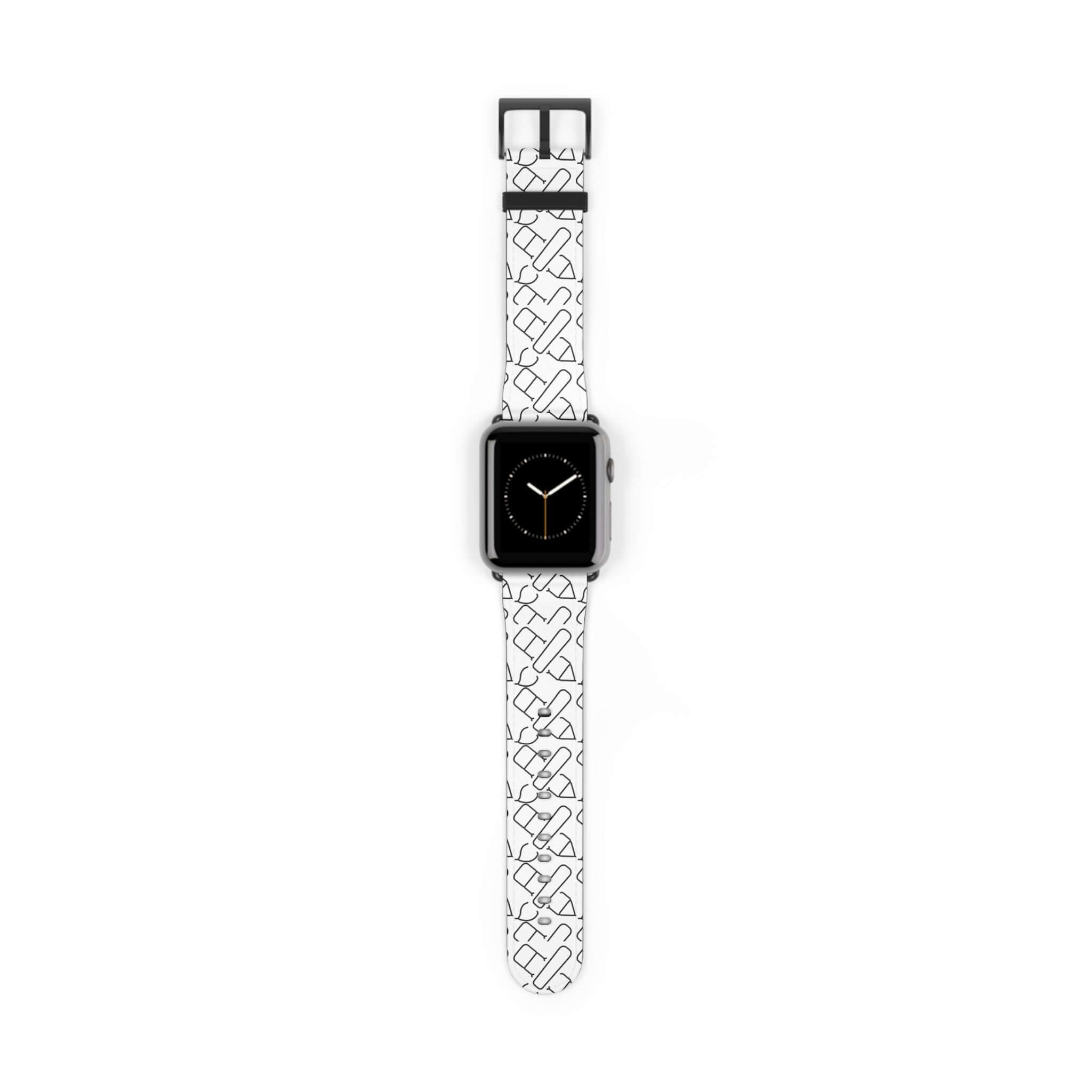 Personalized Apple Watch band with black geometric design, creative customization option for unique style and gifting on special occasions.