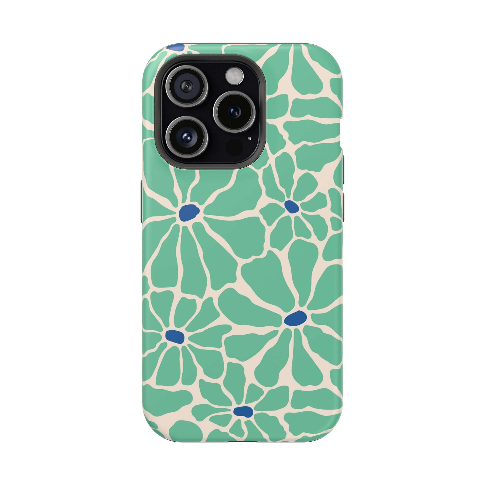 Cute phone cover featuring retro floral design in green and blue, perfect accessory for Apple iPhone.