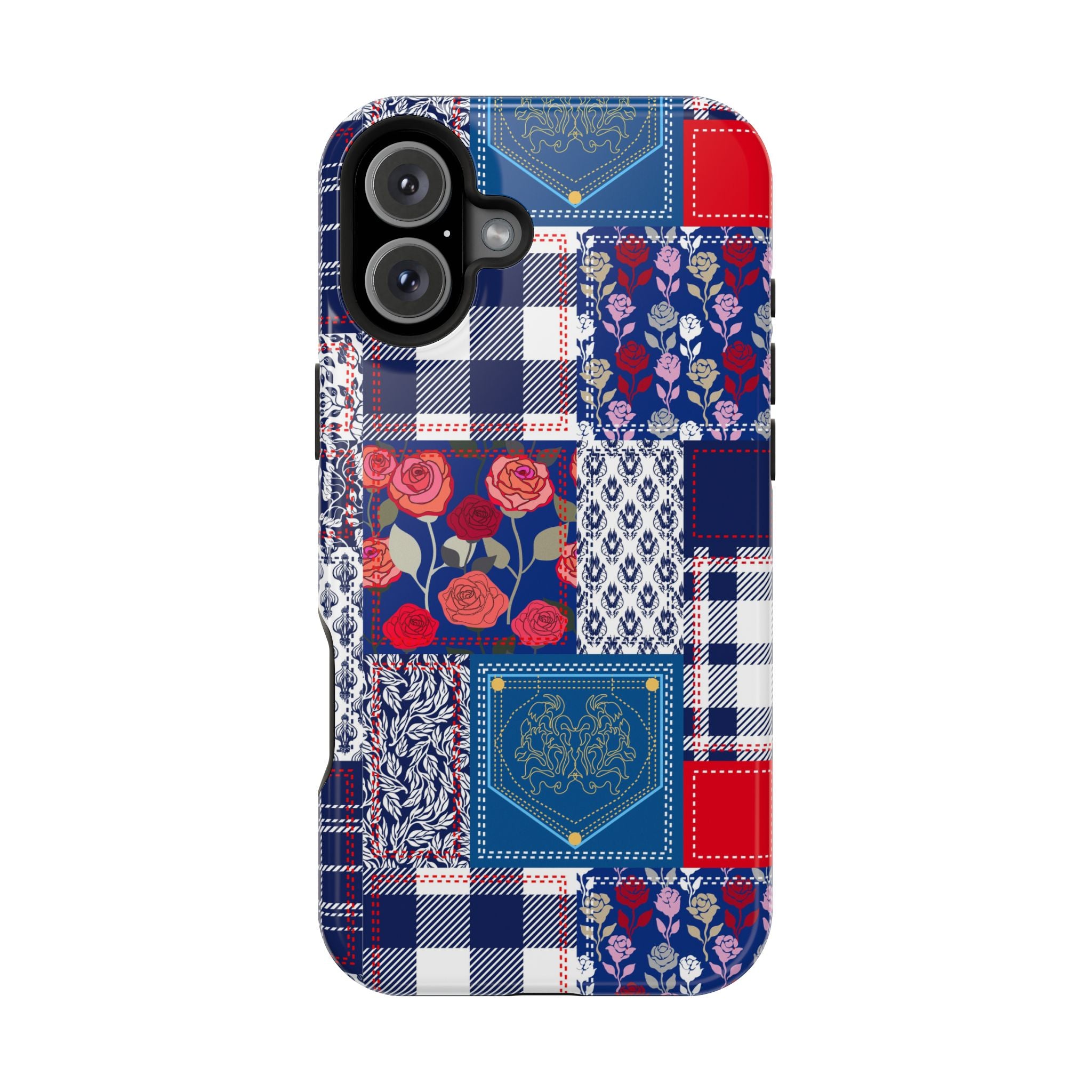 Crimson Bloom | Blue Patchwork Case