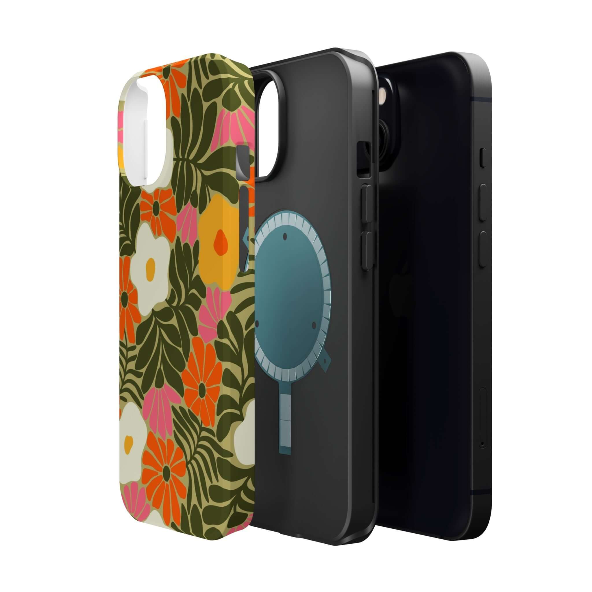 Retro beach vibes phone case with tropical floral design, perfect cute cover for Apple iPhone.