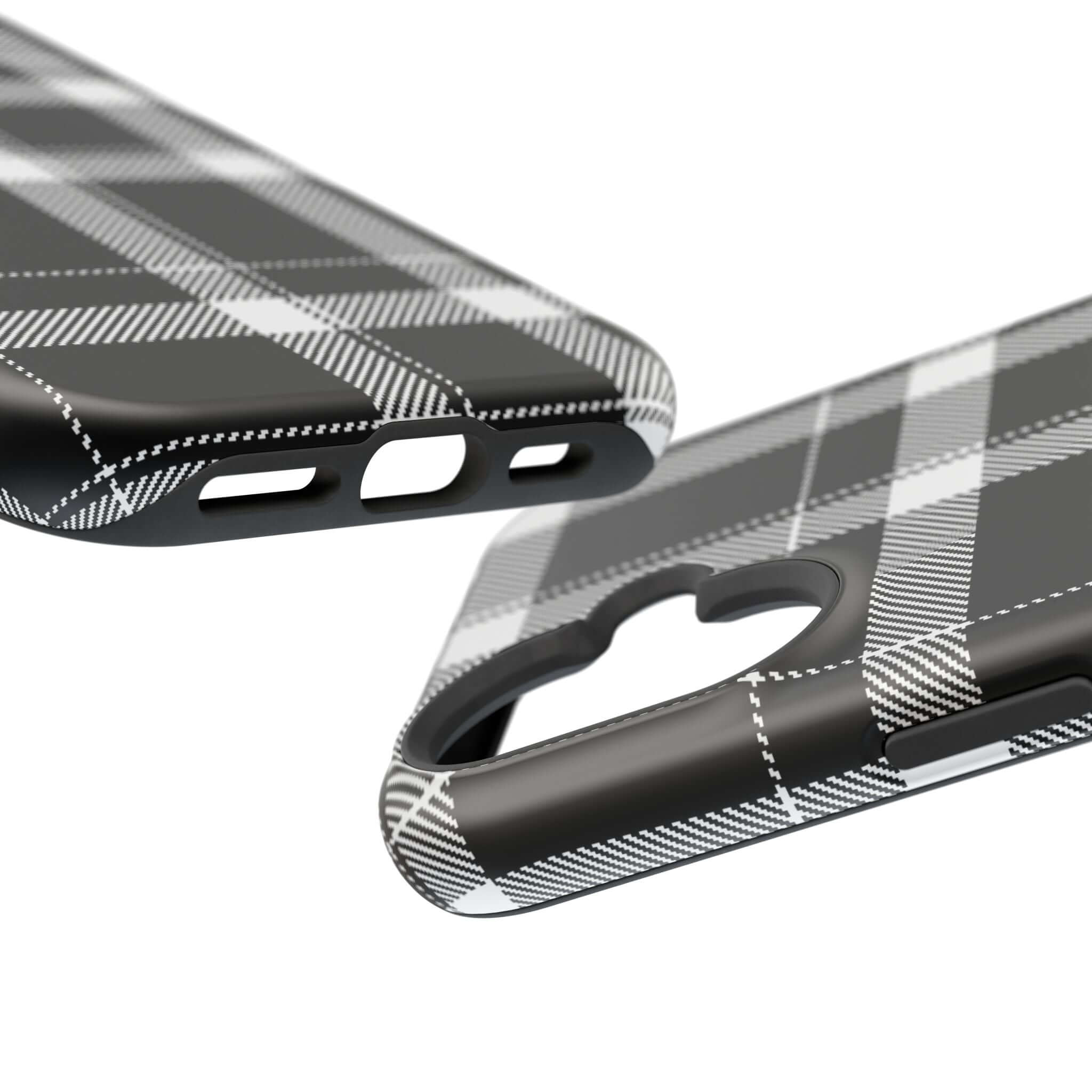 Classic black plaid phone case, cute iPhone cover for stylish protection, perfect for the fashion-forward individual.