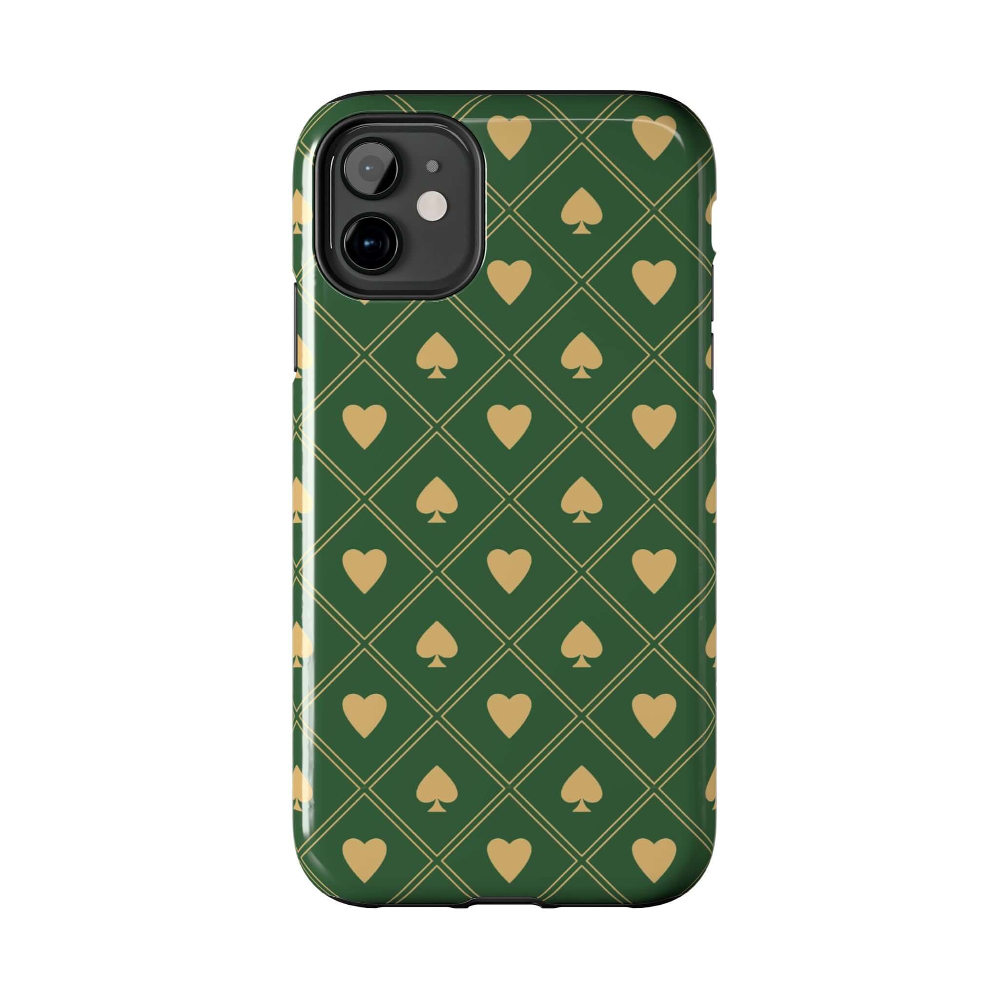 Royal Flush green spade design phone case with cute flower pattern for iPhone and Samsung, protective and stylish phone cover