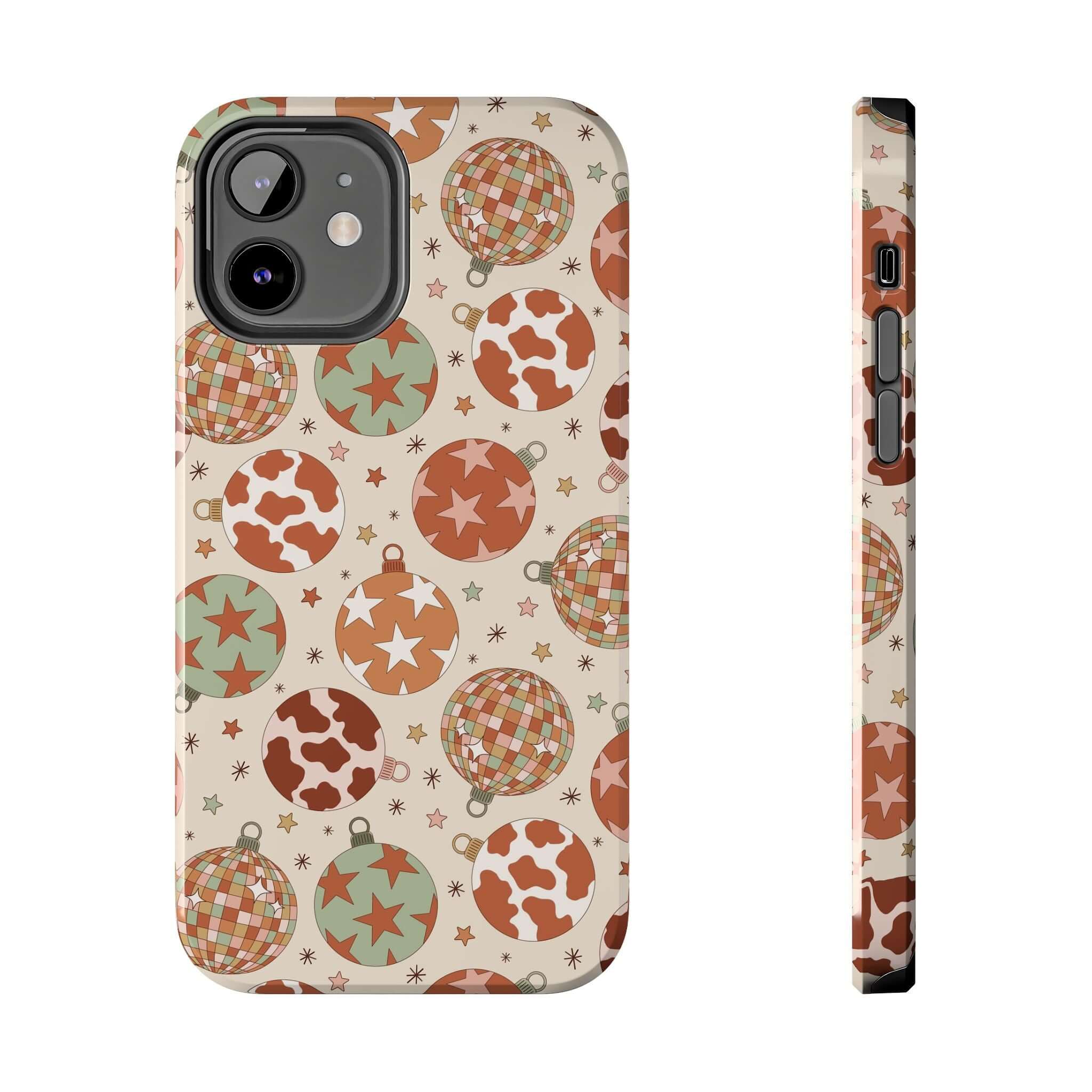 Colorful Cowgirl Christmas phone case with festive patterns, perfect cute iPhone cover for the holiday season.