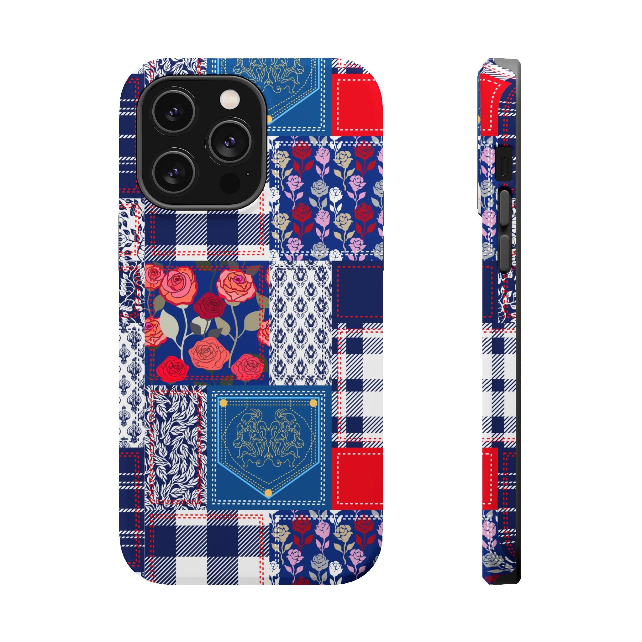 Crimson Bloom | Blue Patchwork Case