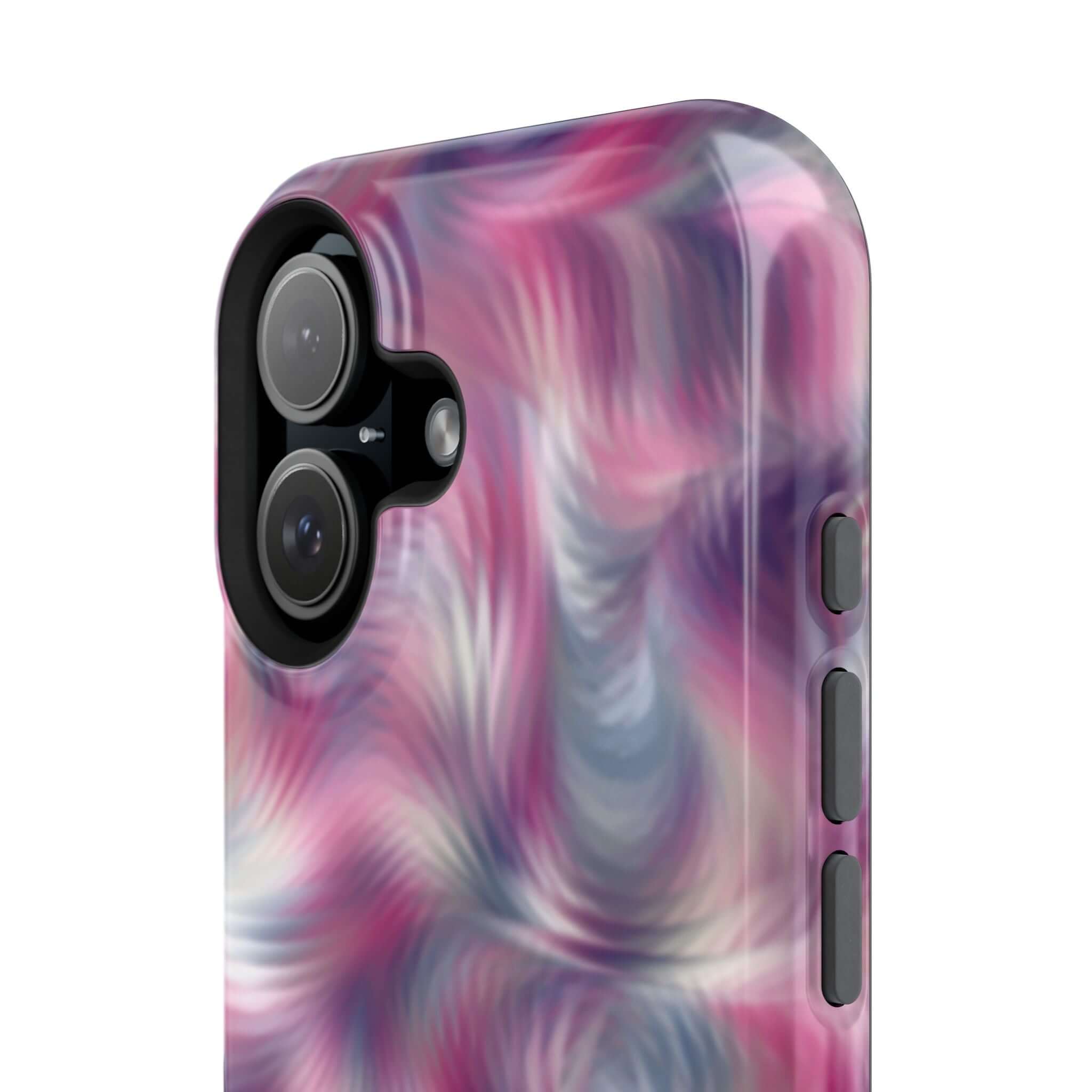 Loosing Sight MagSafe iPhone Case with purple abstract tie dye swirl design, a cute phone cover for a playful and quirky style.