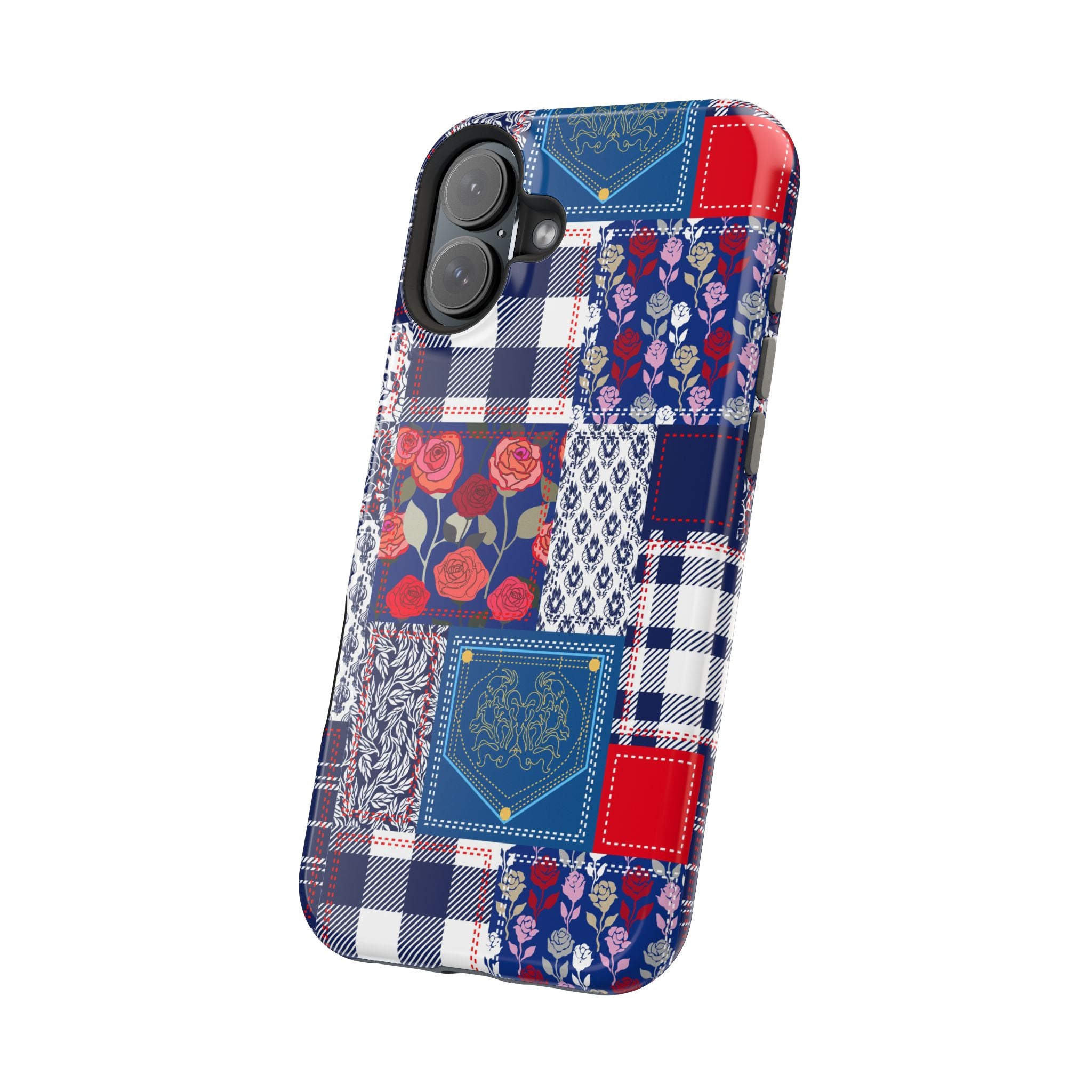 Crimson Bloom | Blue Patchwork Case