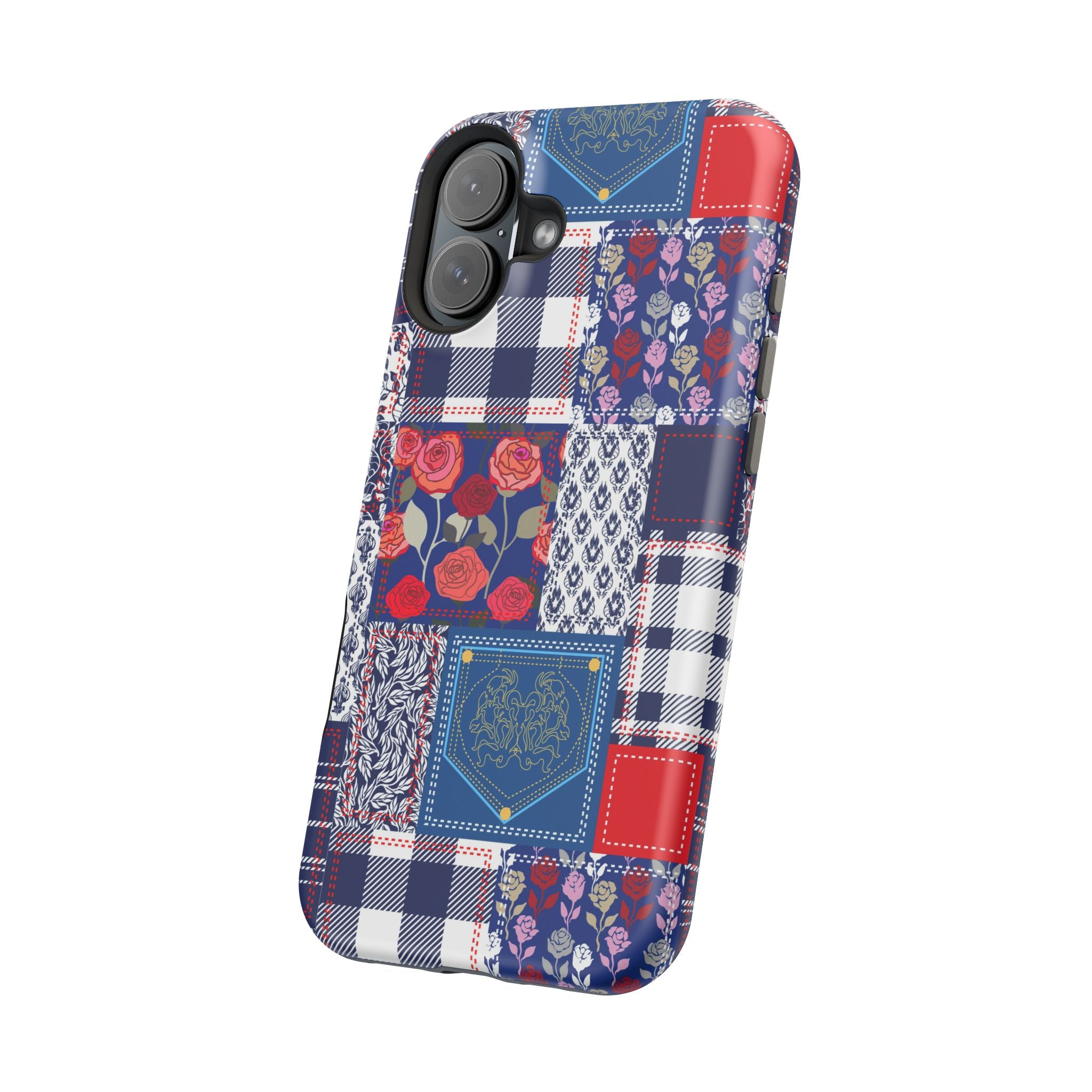 Crimson Bloom | Blue Patchwork Case