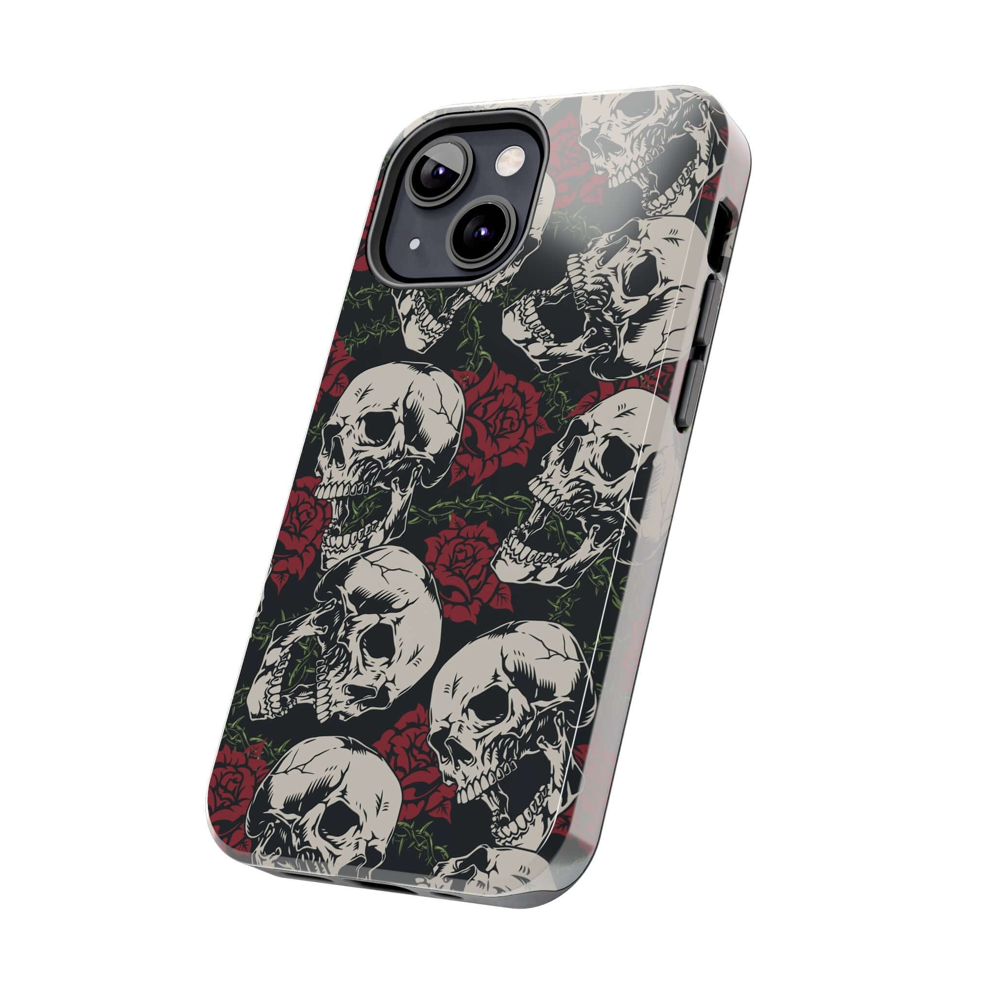 Cute MagSafe iPhone 16 case featuring a skull and rose design, offering protective and stylish vibes for your phone