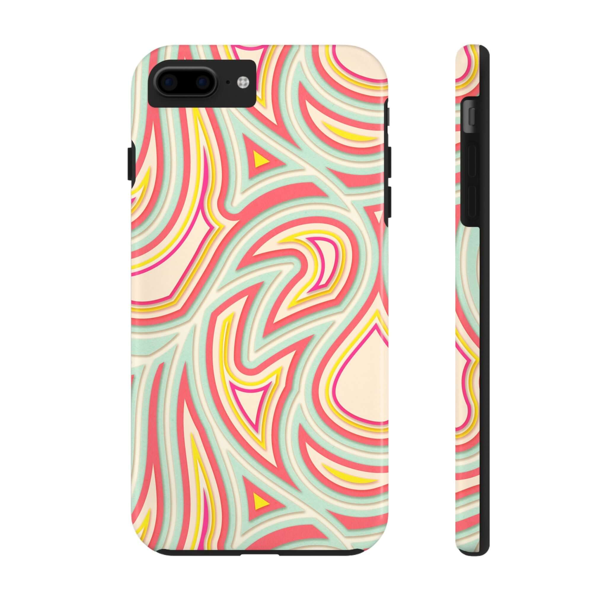 Retro abstract phone case with colorful groovy wave patterns - cute iPhone case and phone cover with flowers - Samsung phone case