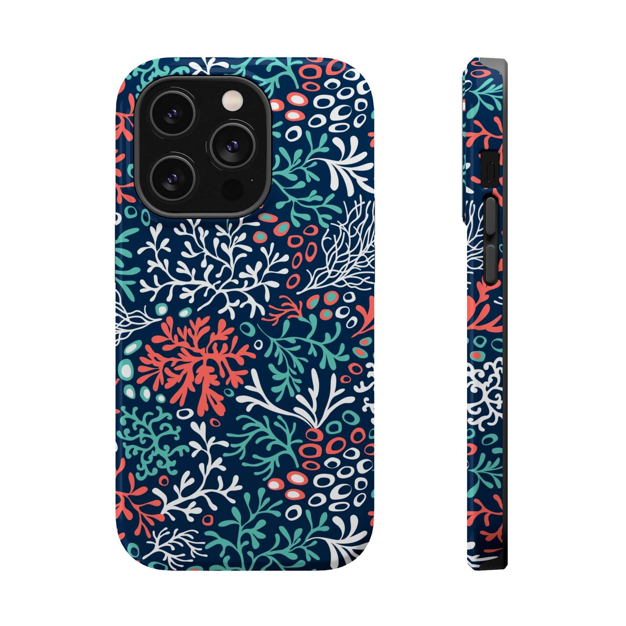 Colorful coral reef design on cute phone case for iPhone 16, perfect for beach lovers seeking stylish protection.