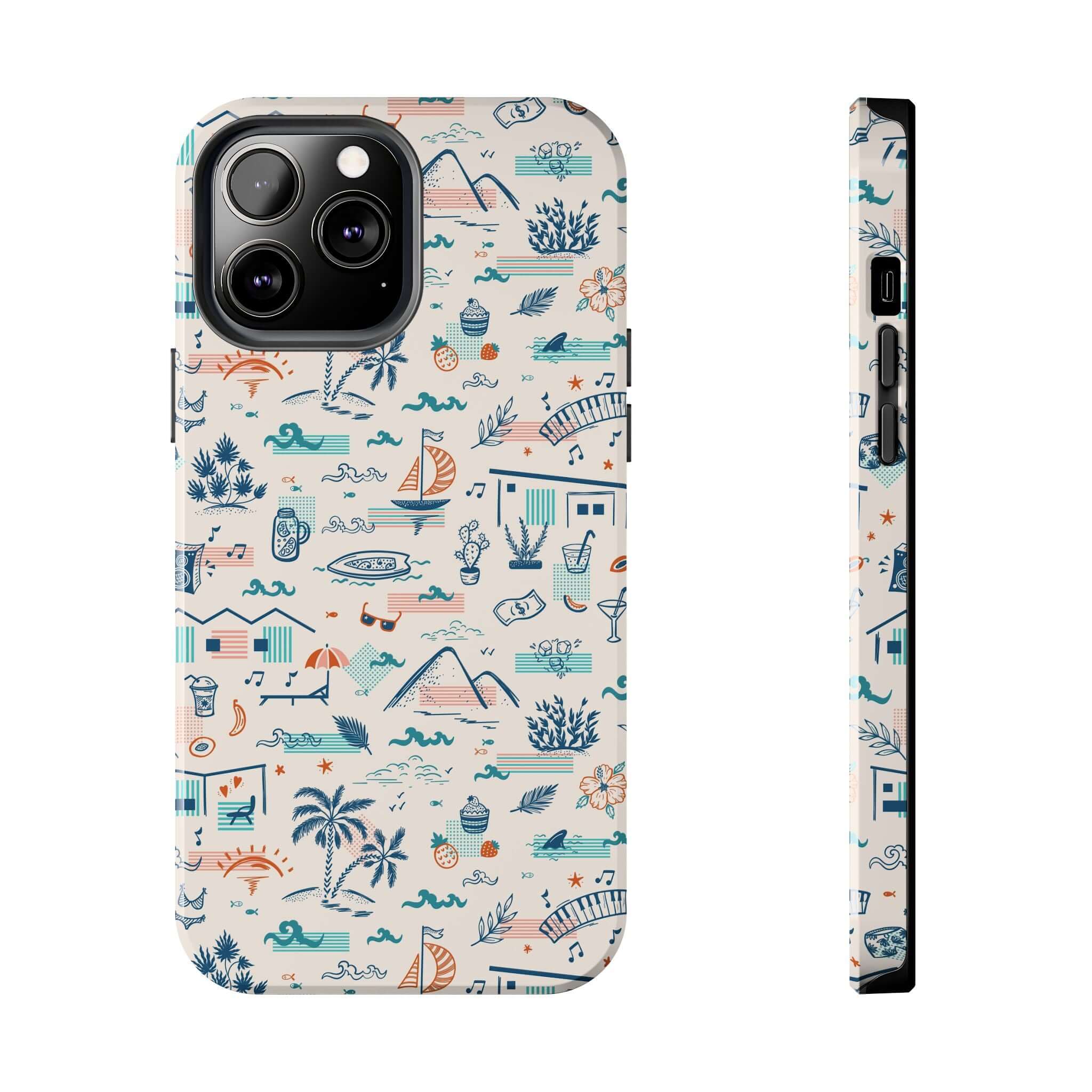 Colorful iPhone case with summer vacation theme for iPhone 14 Pro Max and Samsung S23, featuring cute and playful beach designs.