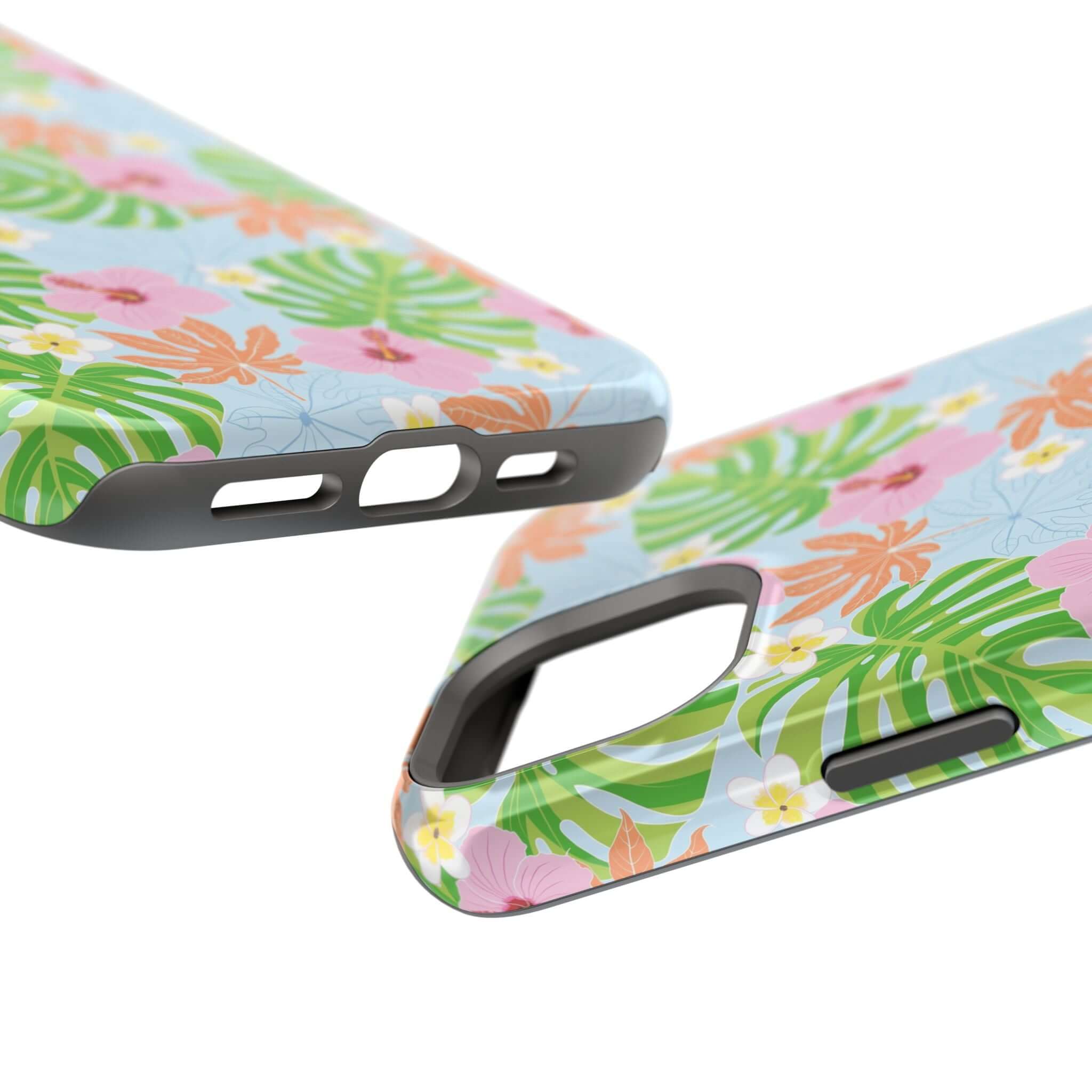 Vibrant Island Hibiscus MagSafe iPhone 14 Pro case with colorful tropical floral design, showcasing cute phone cover style and device protection.