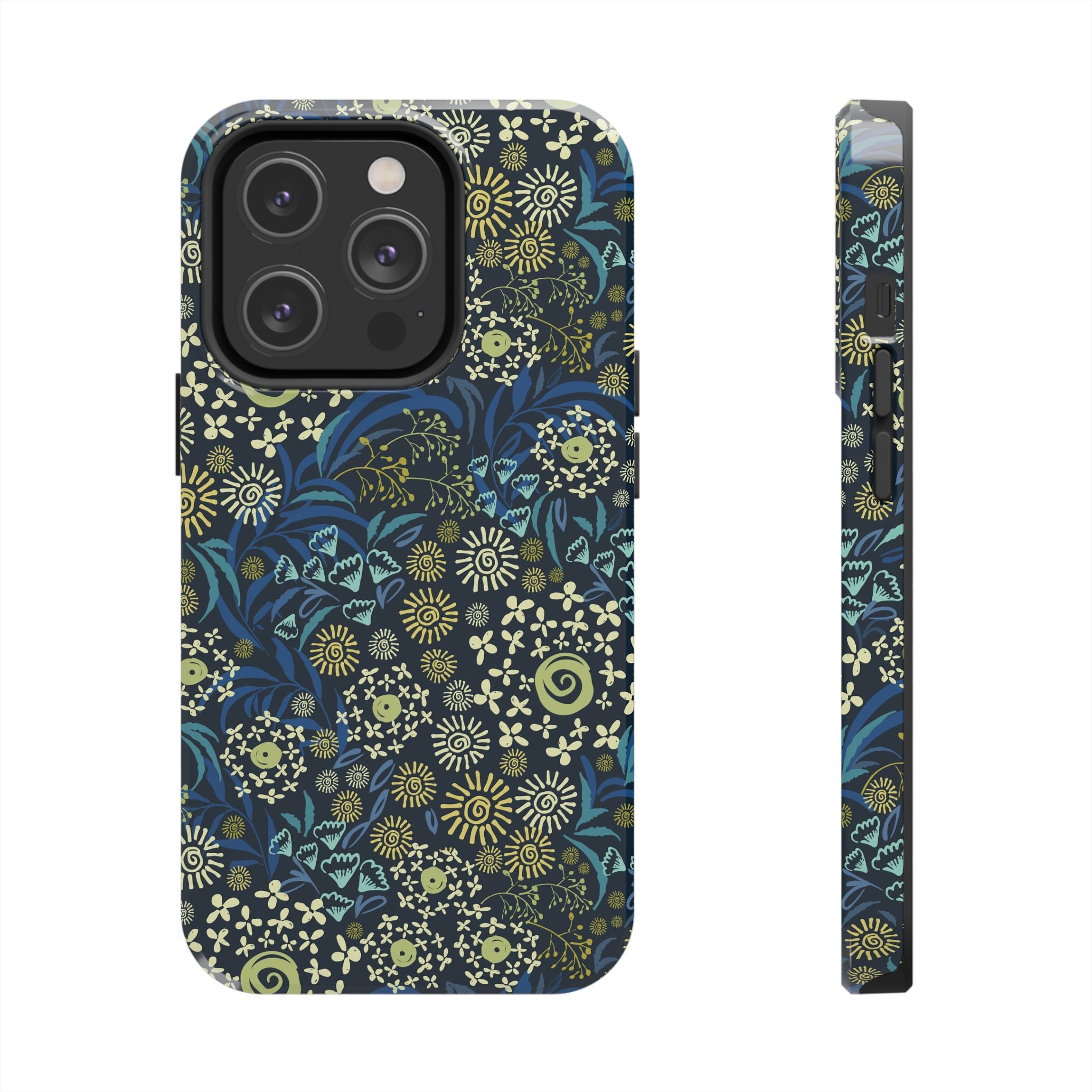 Botanic Breeze blue floral case for iPhone, featuring cute flowers. Stylish iPhone case cover for scratch protection. Perfect for floral lovers.