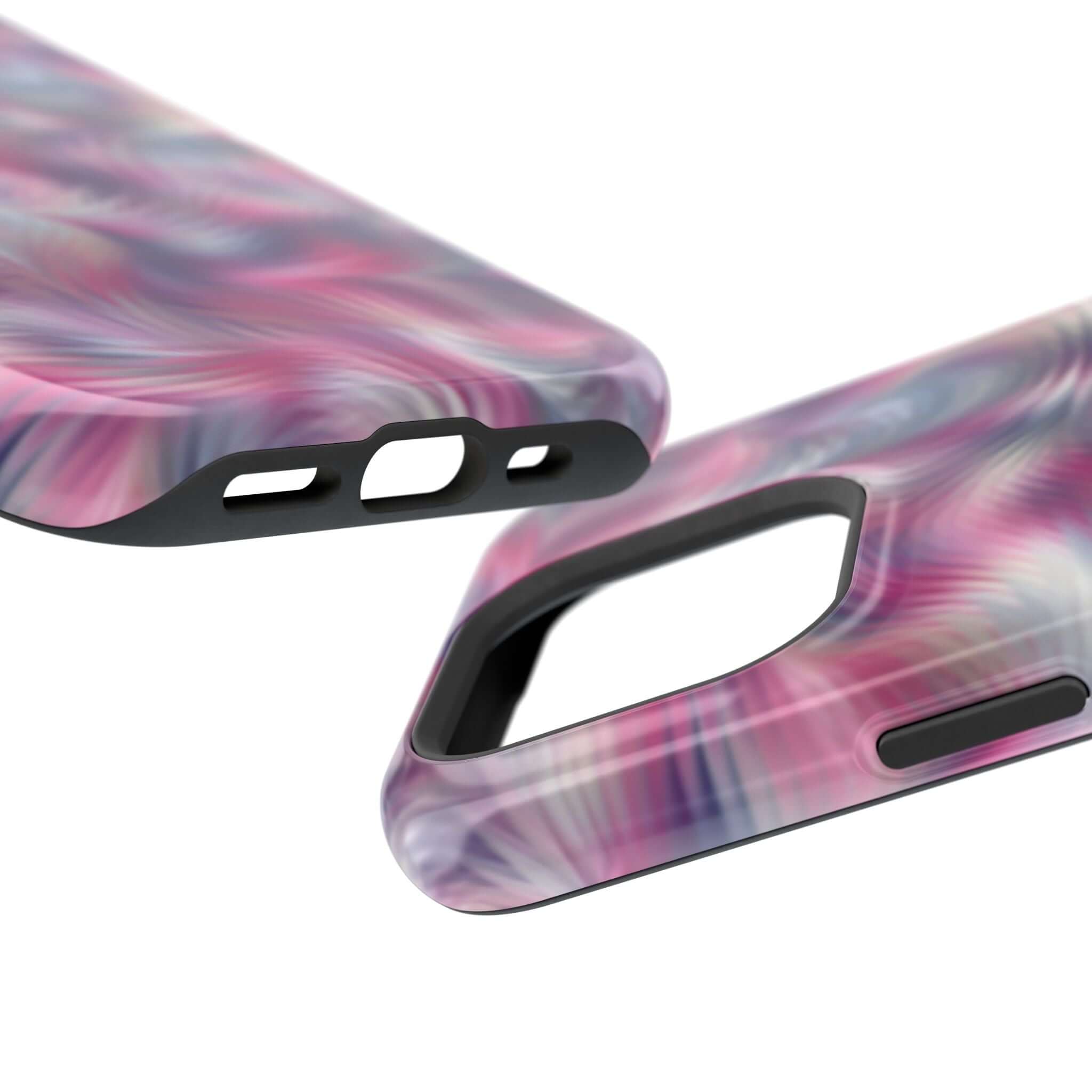 Losing Sight purple abstract MagSafe iPhone case with tie dye swirl design, showcasing a cute and quirky phone cover.