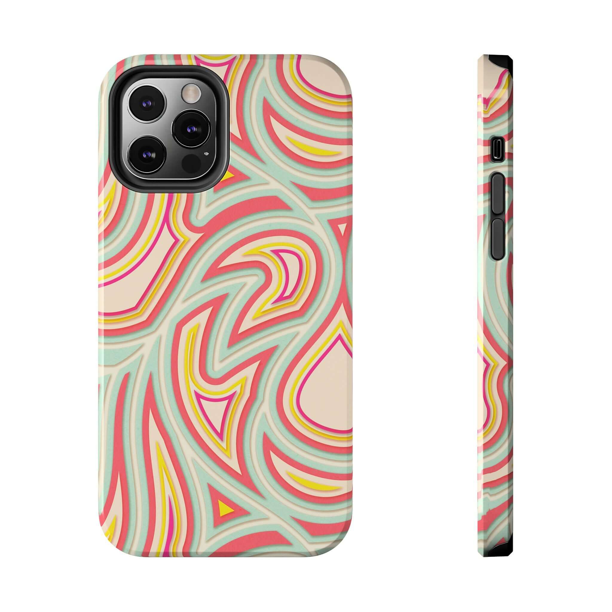 Groovy Waves Retro Abstract Phone Case with colorful patterns for iPhone and Samsung. Cute phone cover with flowers, retro design.