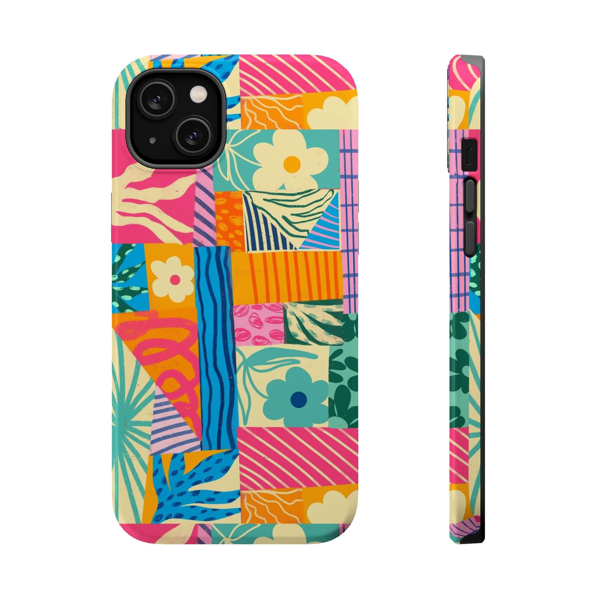 Cute Sunny Tides Colorful Patchwork Case for iPhone 16, perfect for beach lovers seeking a vibrant, playful phone accessory.