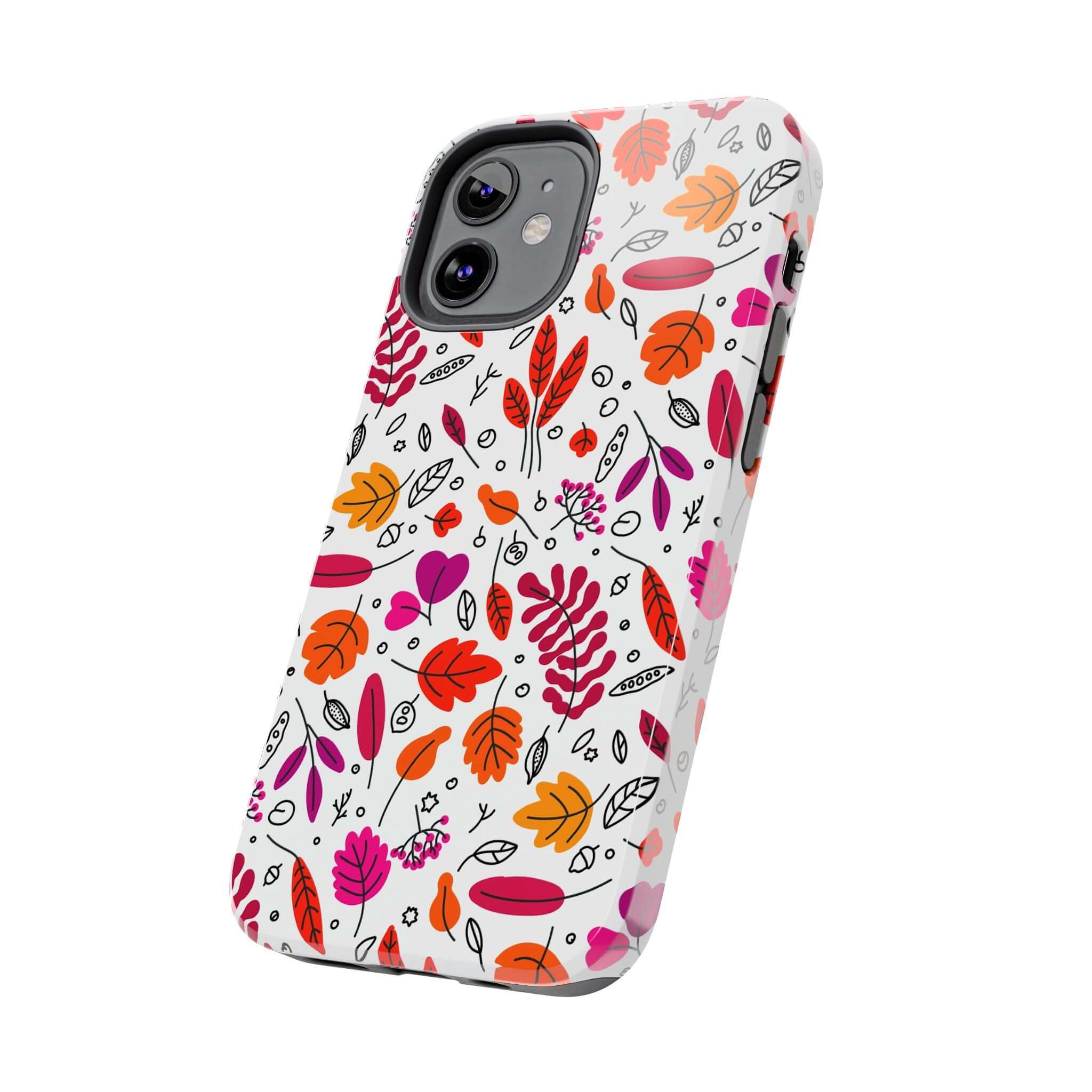 Fall Leaves wireless charging iPhone case with autumn design, perfect cute Halloween and fall accessory.