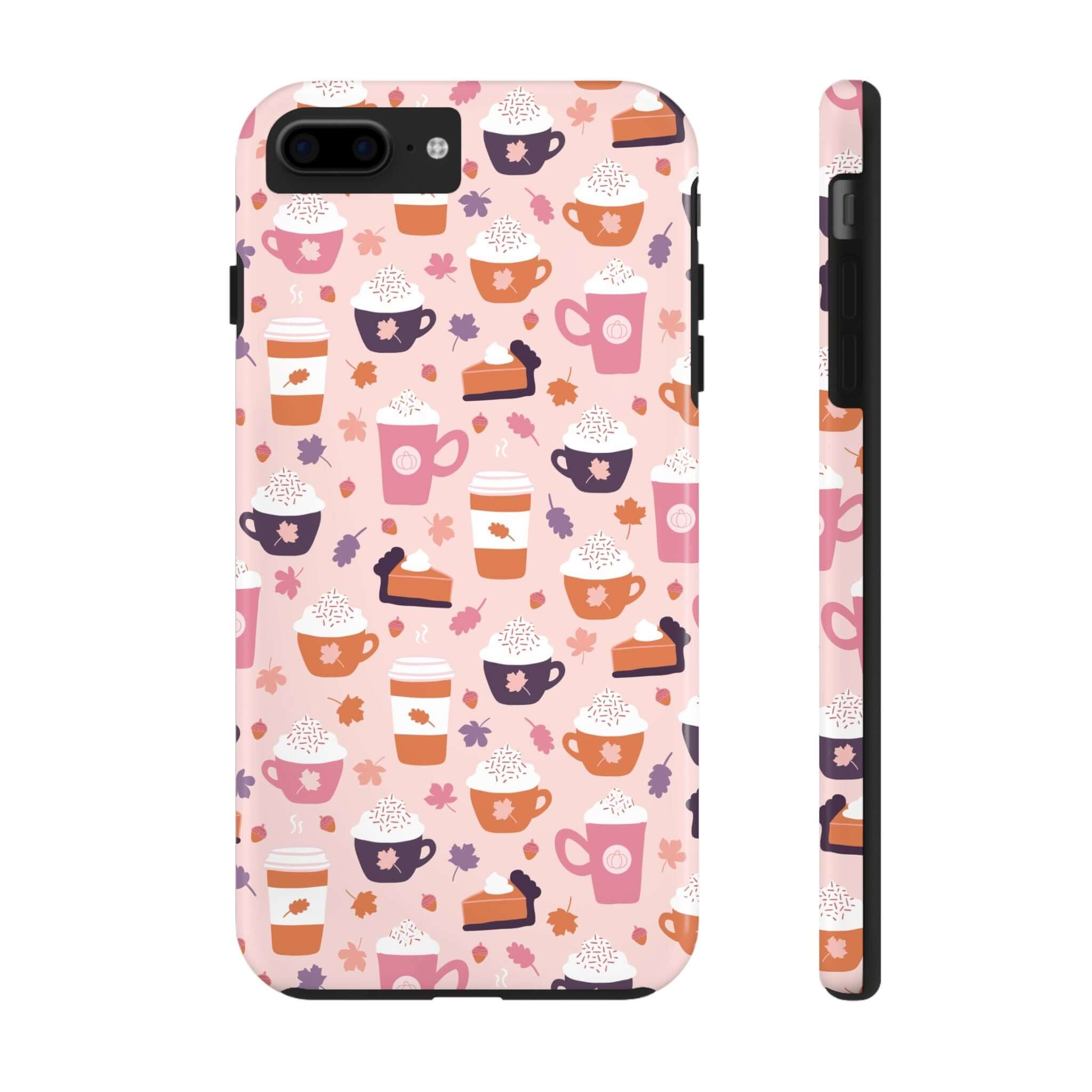 Cute PSL Vibes phone case with fall drinks pattern for iPhone 15. Stylish and durable iPhone case, perfect for pumpkin spice lovers.