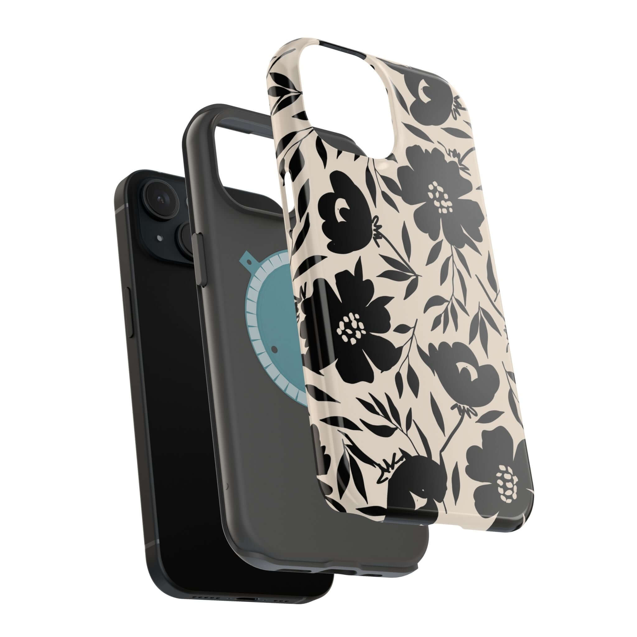 Eclipse Garden Black Floral Case for iPhone 16 - Cute phone case with bold floral design, showcasing stylish and adventurous accessory.