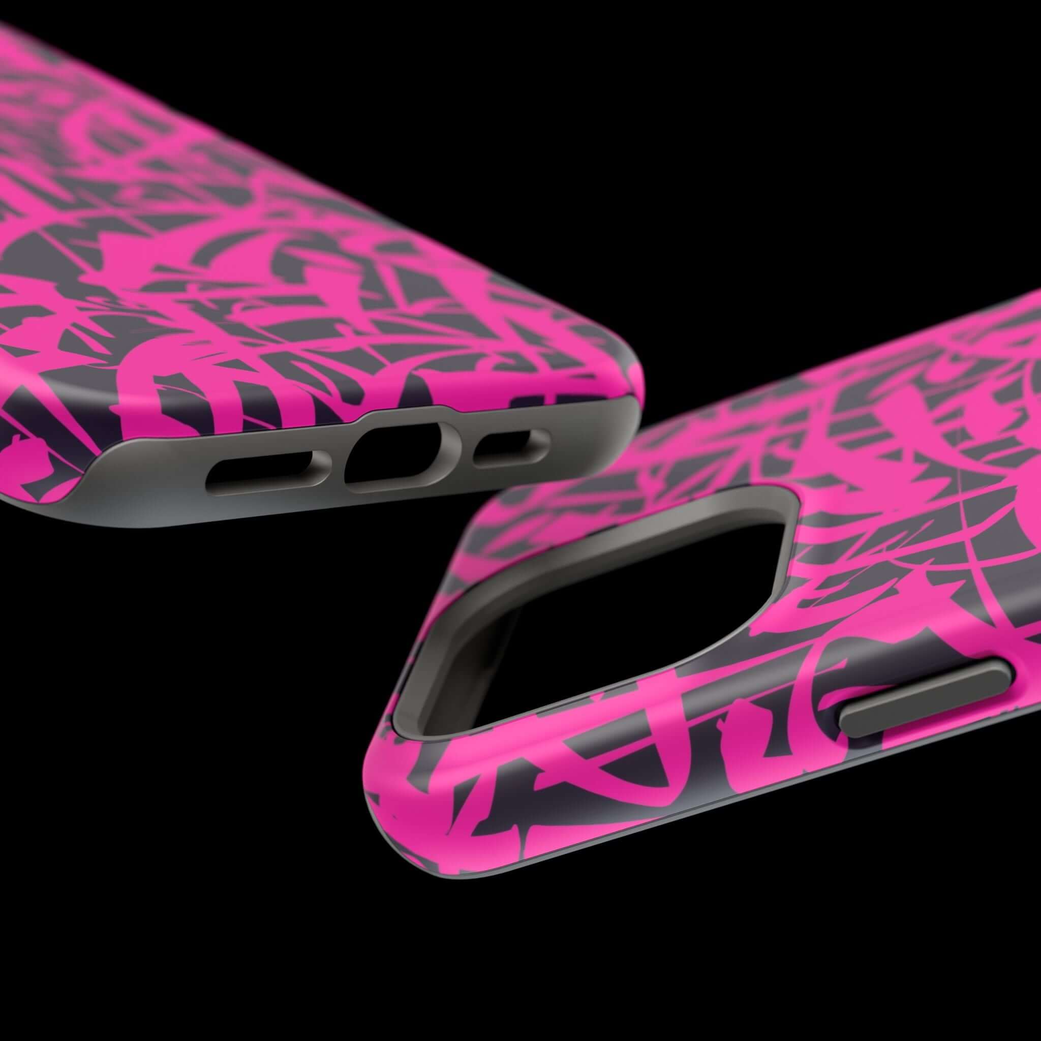 Colorful Midnight Pop Pink Art Case for iPhone showcasing vibrant design and MagSafe compatibility.