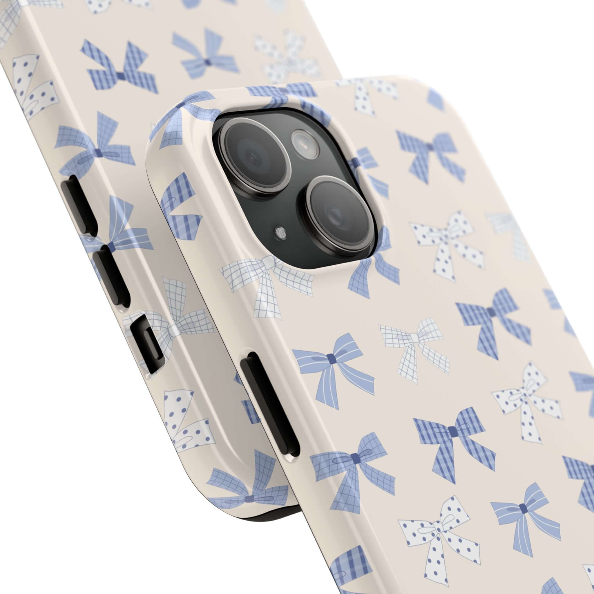 Cute Bride to Be Blue Coquette phone case with blue bows for iPhone 16, showcasing playful and stylish design for brides-to-be.