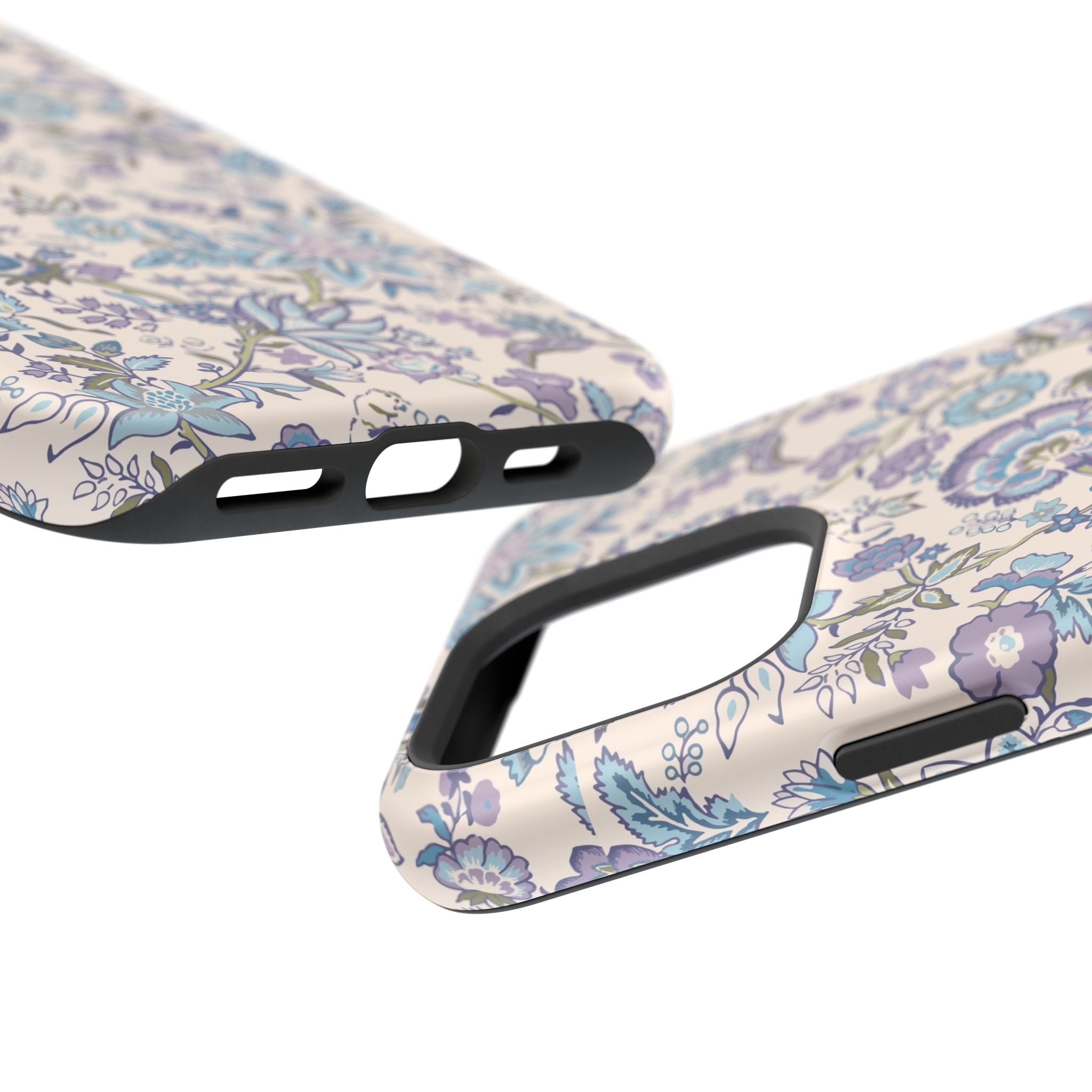 Blue CottageCore MagSafe iPhone Case with floral design, offering a cute phone cover for nature lovers' tech accessories.