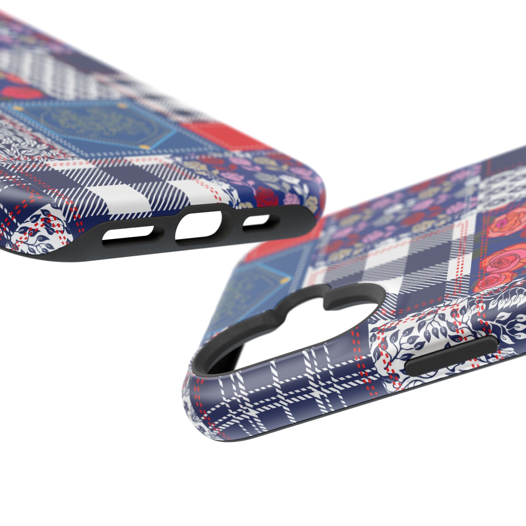 Crimson Bloom | Blue Patchwork Case