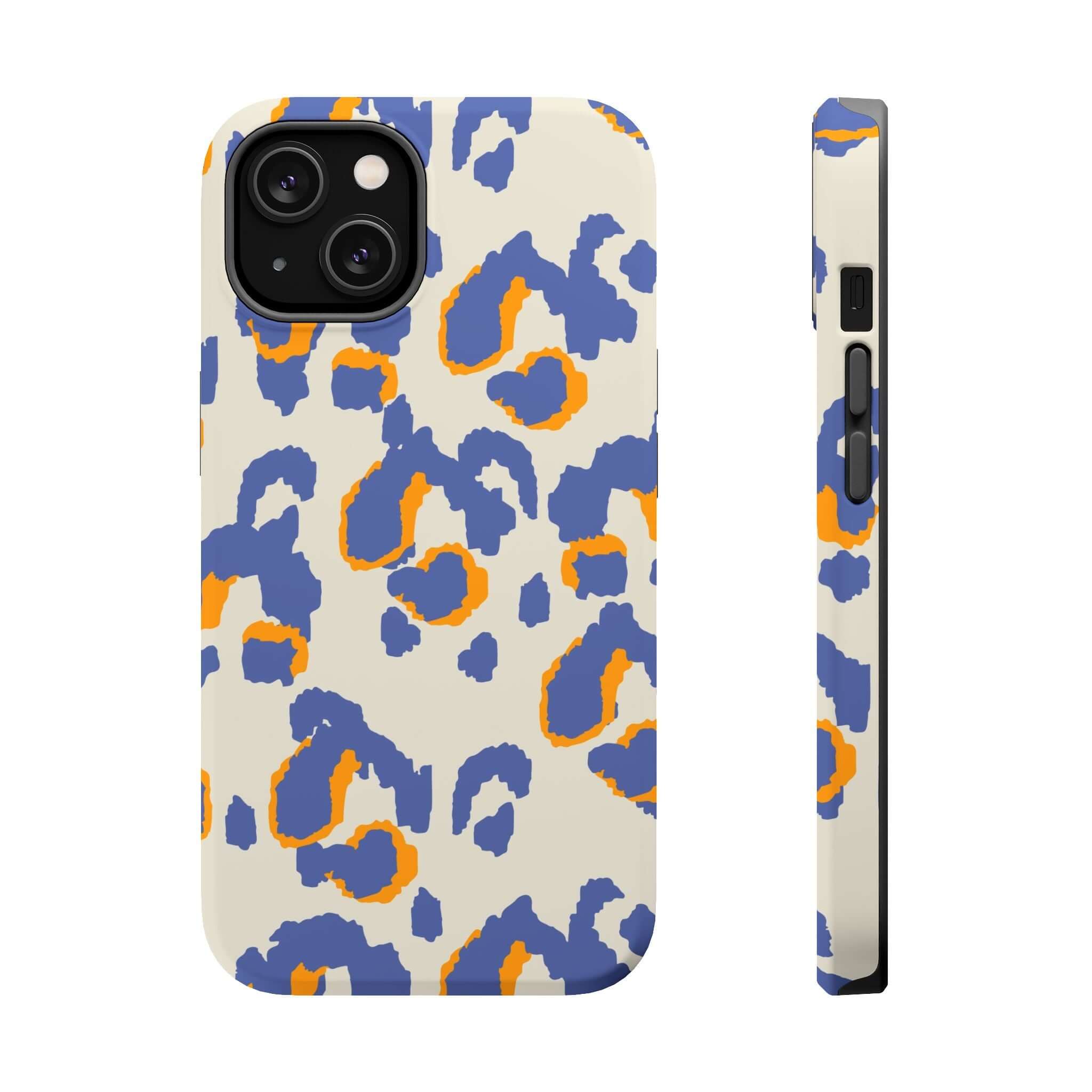 Blue Leopard Print MagSafe iPhone Case with Colorful Abstract Design - Cute Phone Accessory