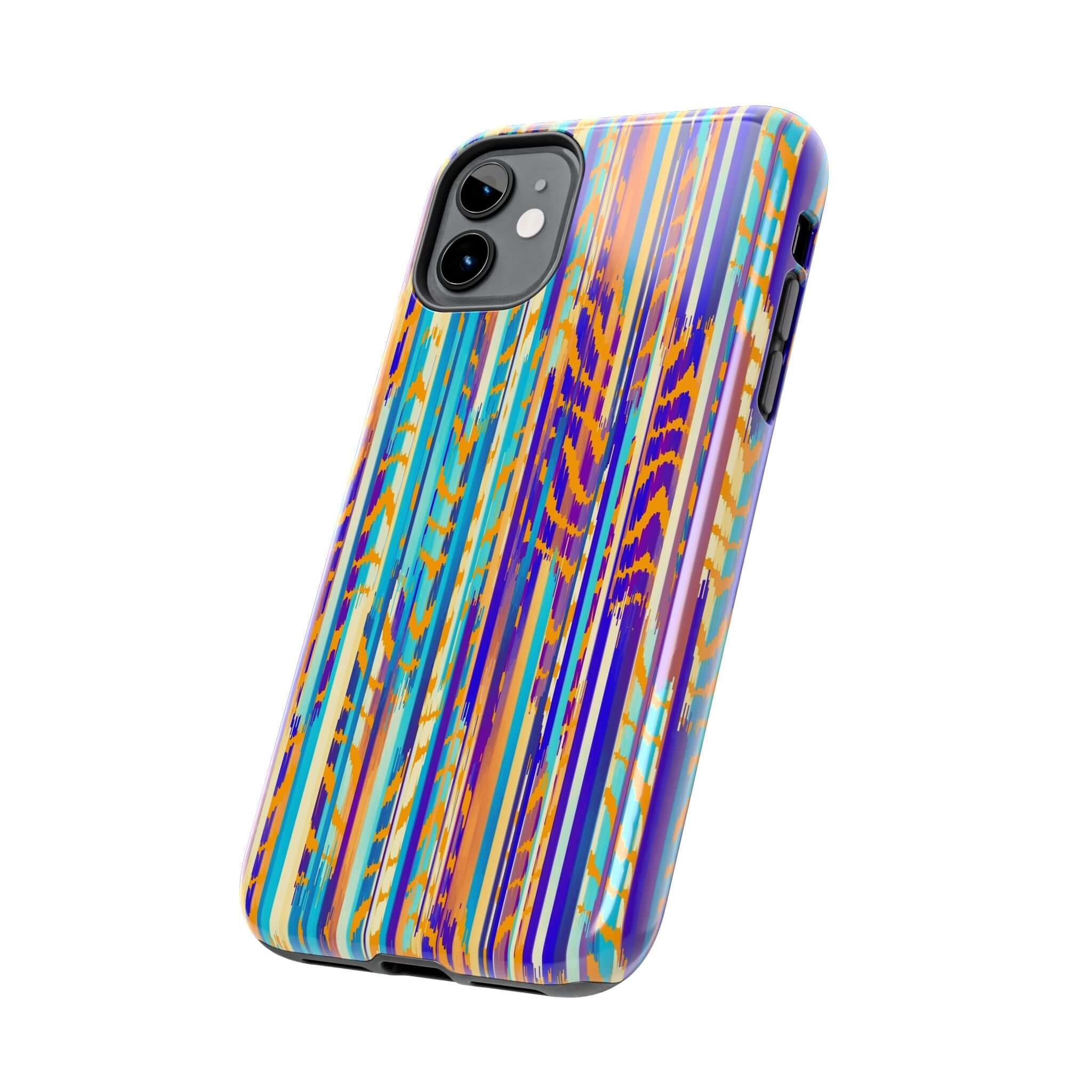 Colorful tie dye iPhone case with abstract design, Trippy Weaver style, cute and unique phone accessory.