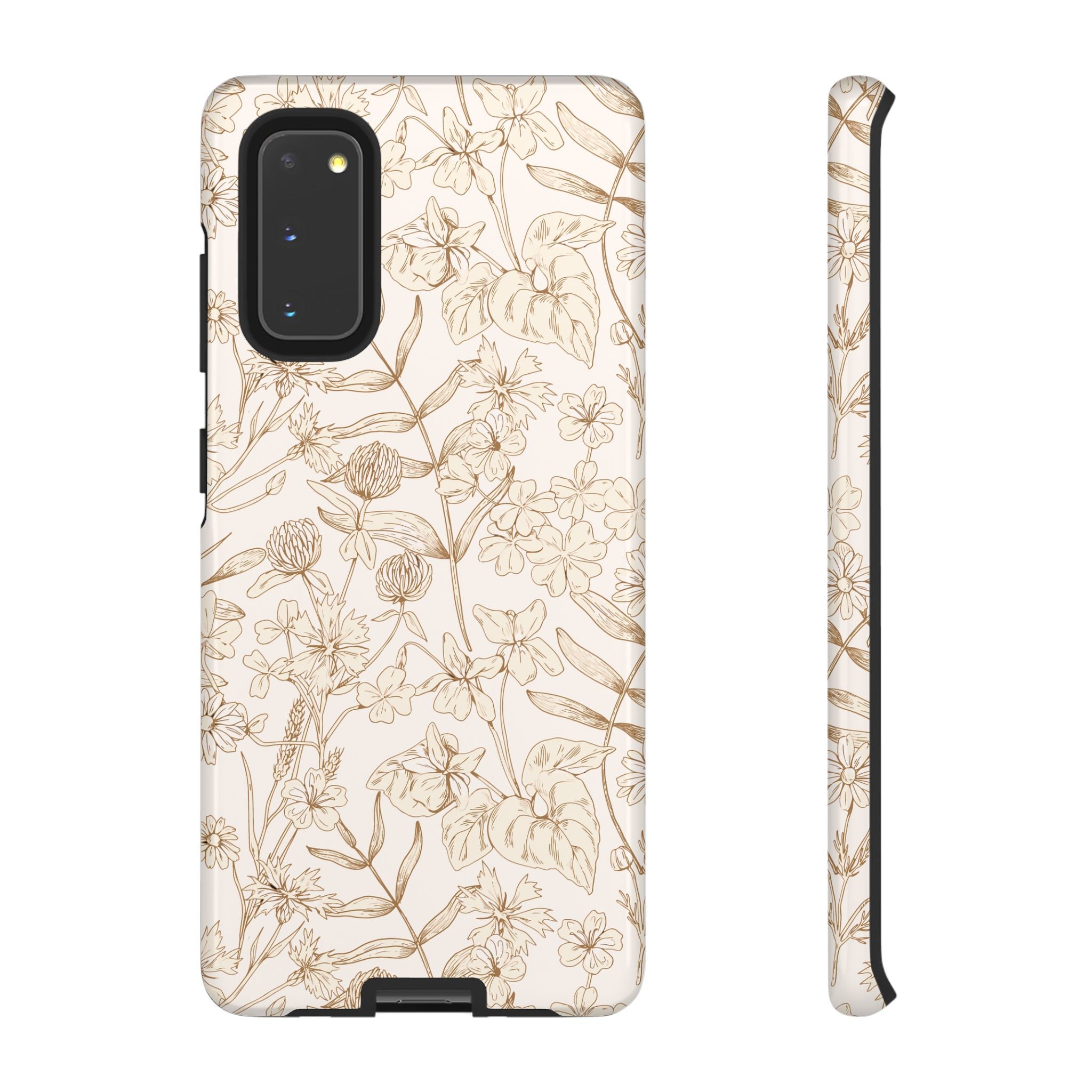 Beige Thyme and Tan Garden Phone Case for Samsung with floral design, Cute Phone Case, Phone Case iPhone 16 compatible style.