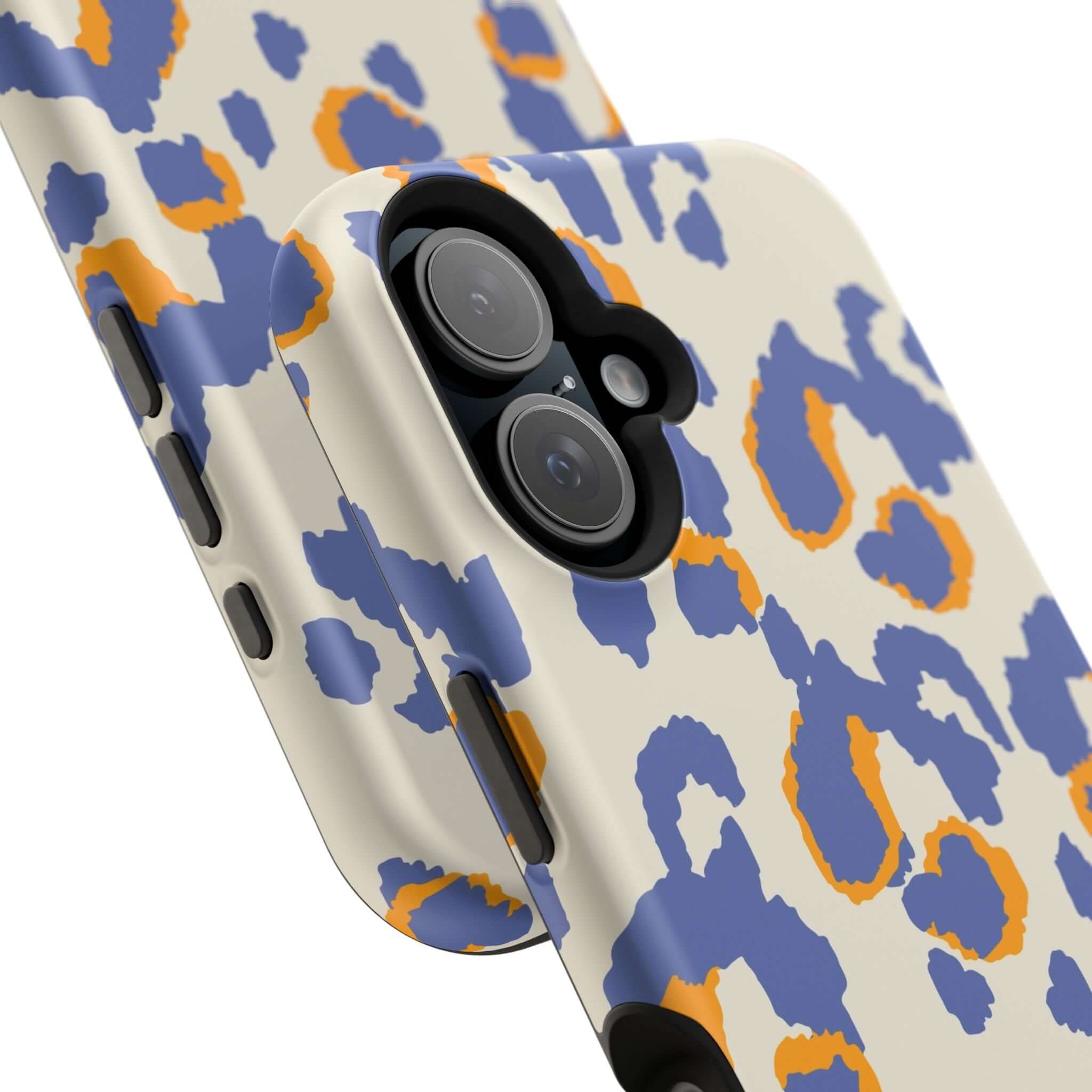 Blue leopard print MagSafe iPhone case with abstract design, offering colorful and cute protection for your phone.