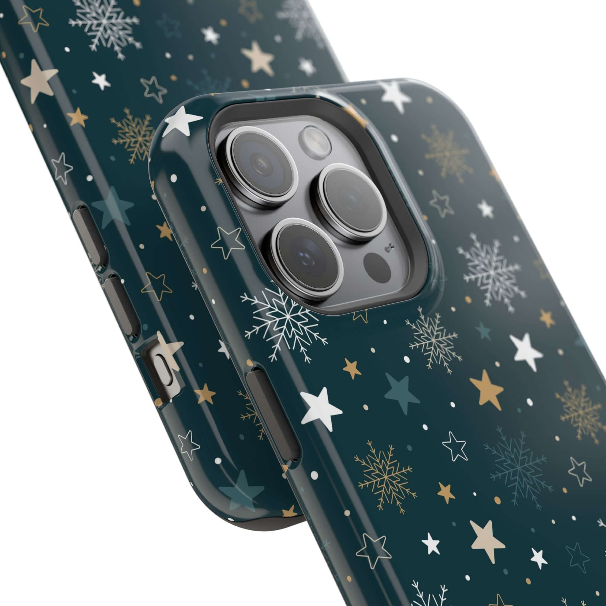 Frosted Wishes MagSafe case with Christmas snowflakes and stars design, perfect holiday phone cover for festive cheer.