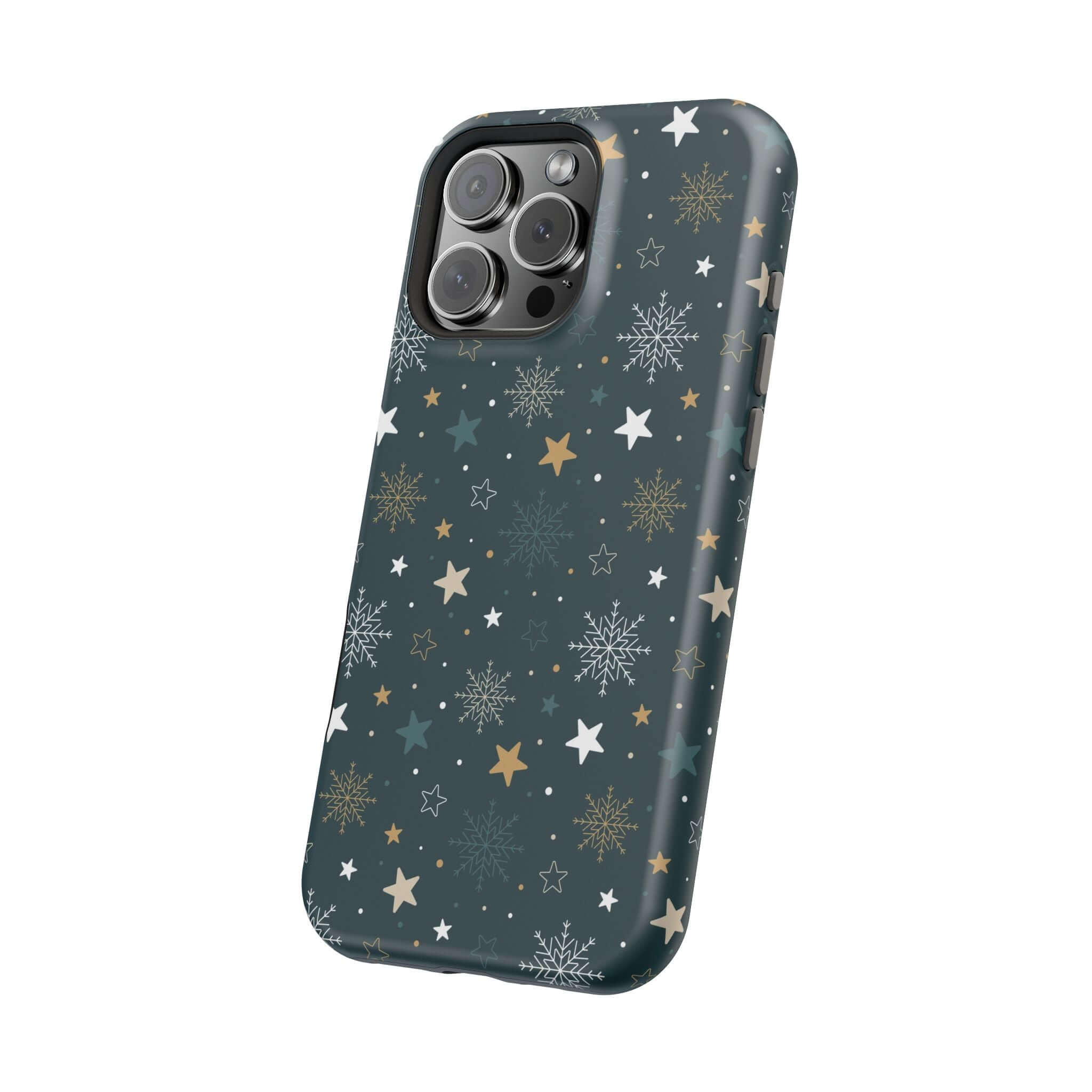 Festive Frosted Wishes MagSafe case with star and snowflake design, perfect Christmas or holiday phone case, xmas phone accessory.