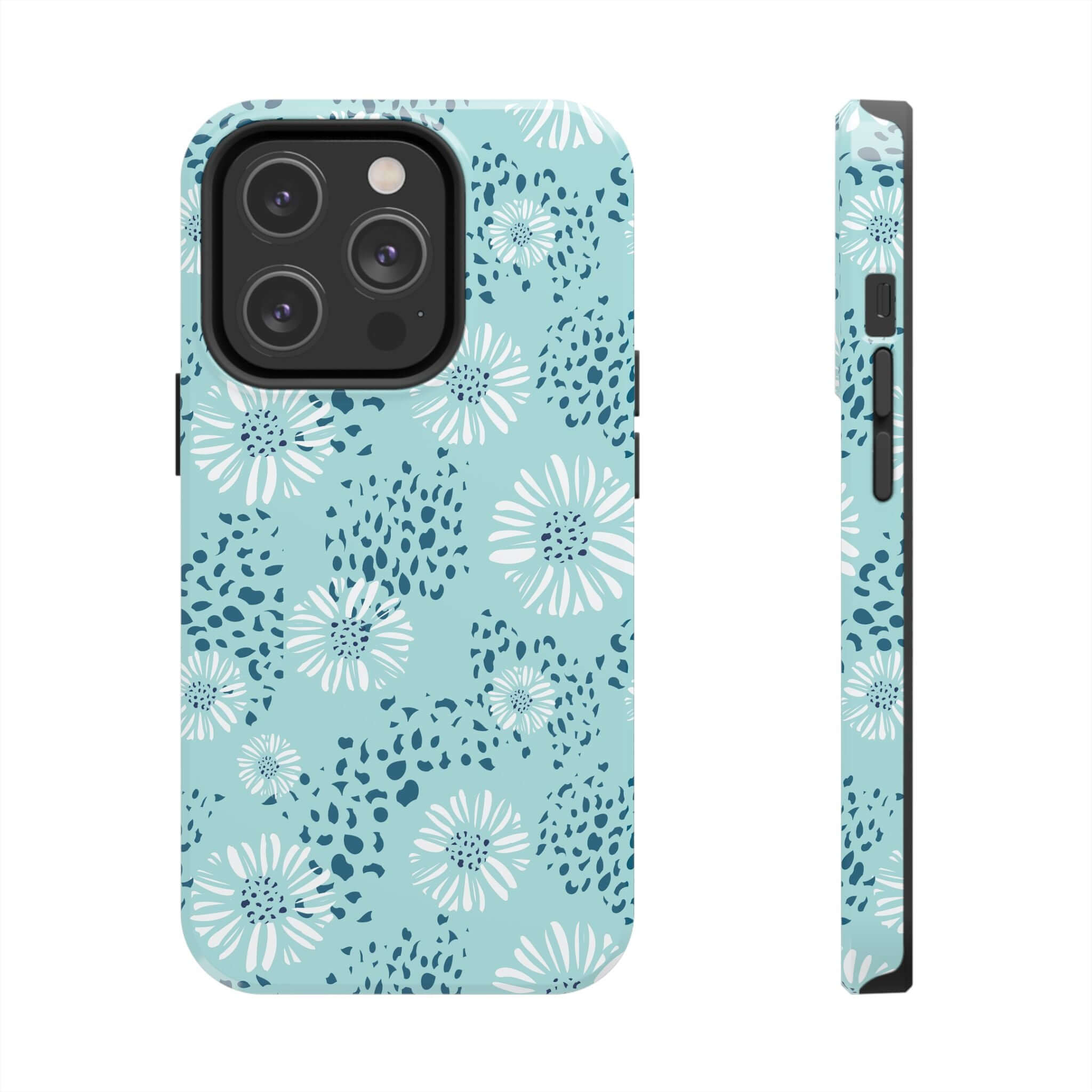 Coastal Aesthetics colorful iPhone 14 Pro Max case with teal floral beach design, cute and stylish phone accessory for summer.