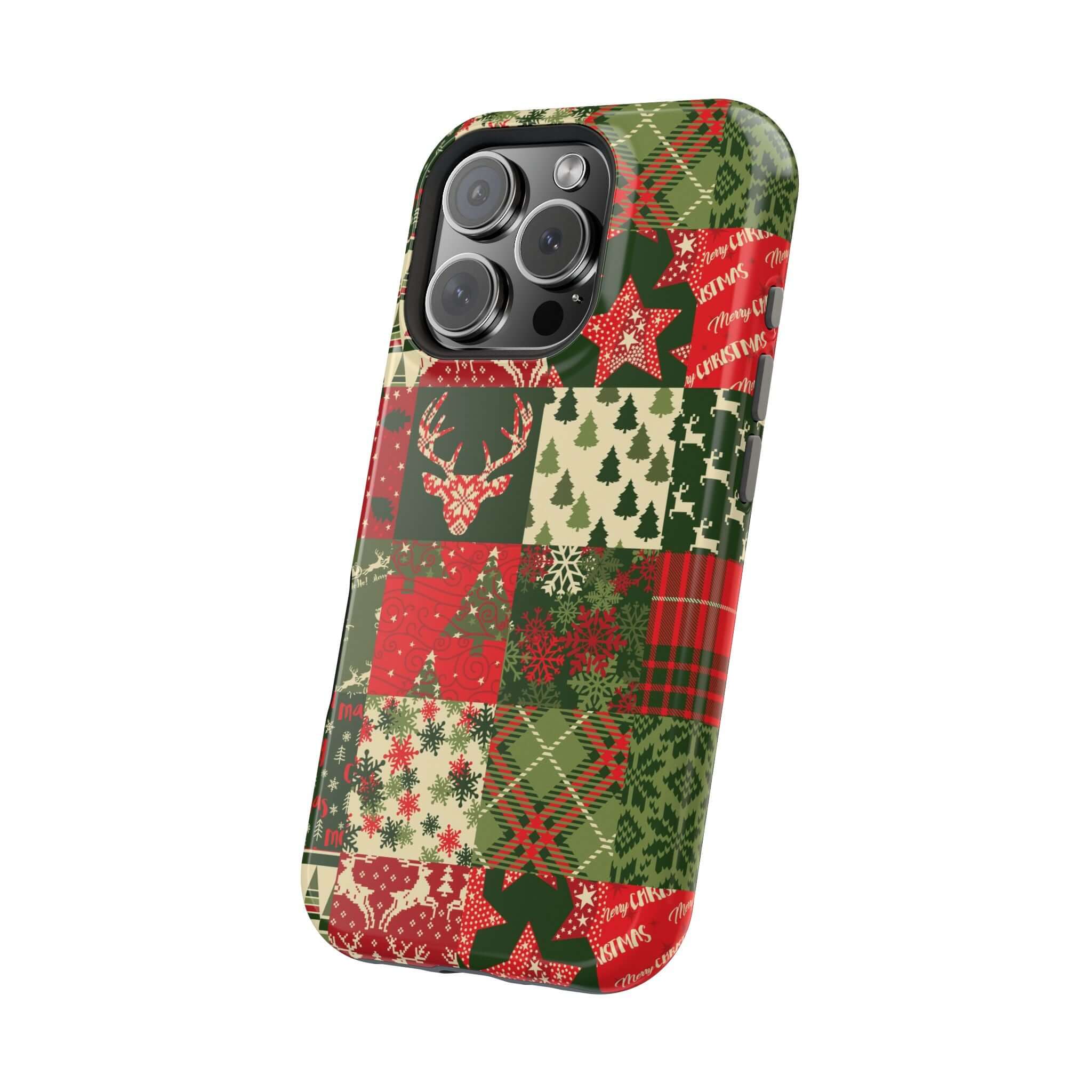 Festive Cozy Quiltmas MagSafe Case with holiday patchwork design, perfect christmas phone case and cute holiday phone cover.