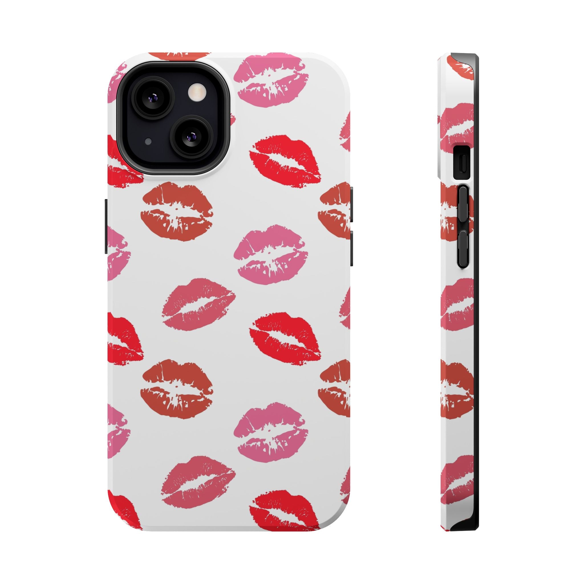 Cute phone cover with red and pink lip prints, perfect for a flirty and fun style while protecting your phone.