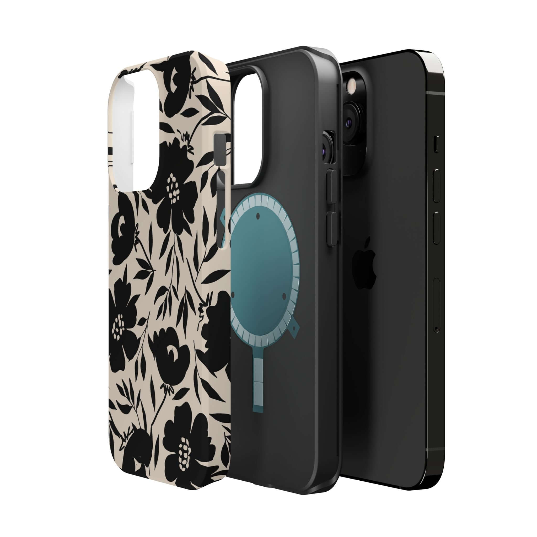 Eclipse Garden Black Floral iPhone Case, Cute Phone Case for iPhone 16, Bold Floral Design, Unique and Daring Accessory