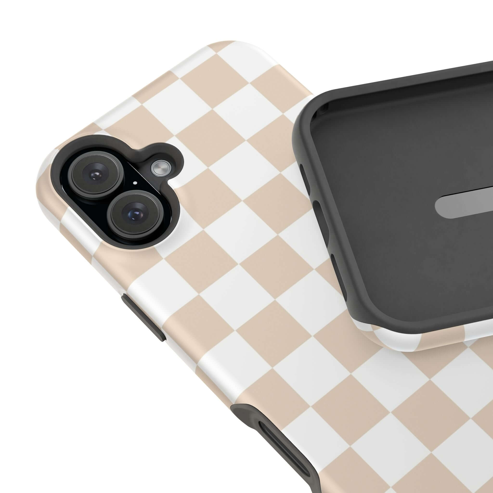 Check Play cream checkered MagSafe iPhone 16 case - cute and protective phone case with stylish beige and white checkered print.