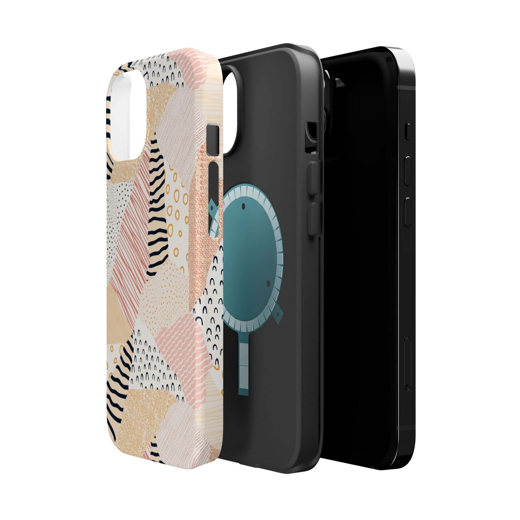 Pastel Patch colorful patchwork phone case for iPhone 16, featuring vibrant peach and pattern designs for a cute and fun look.