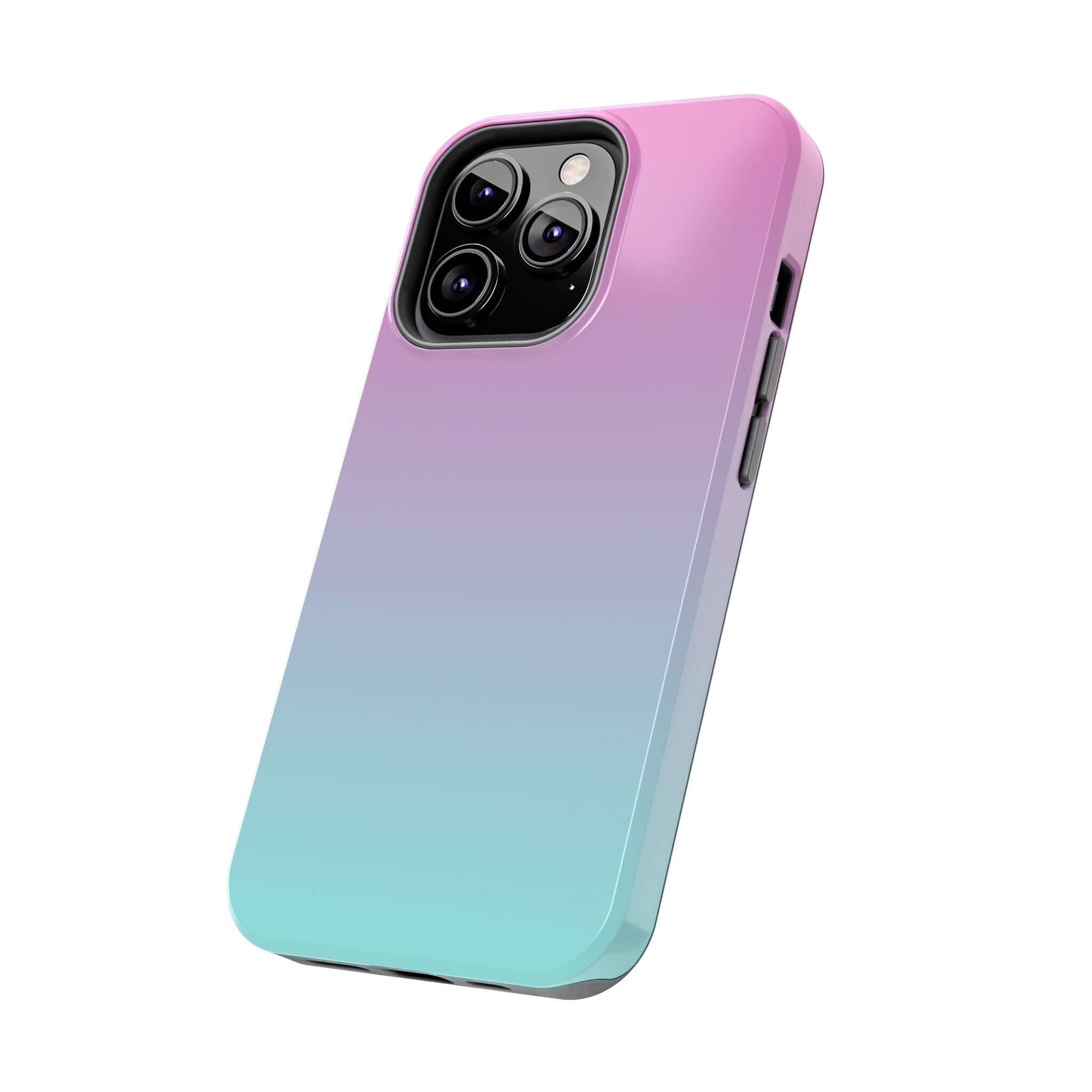 Cute iPhone 14 case in pink and teal gradient, Sweet Pink Dreamer design, with free shipping.