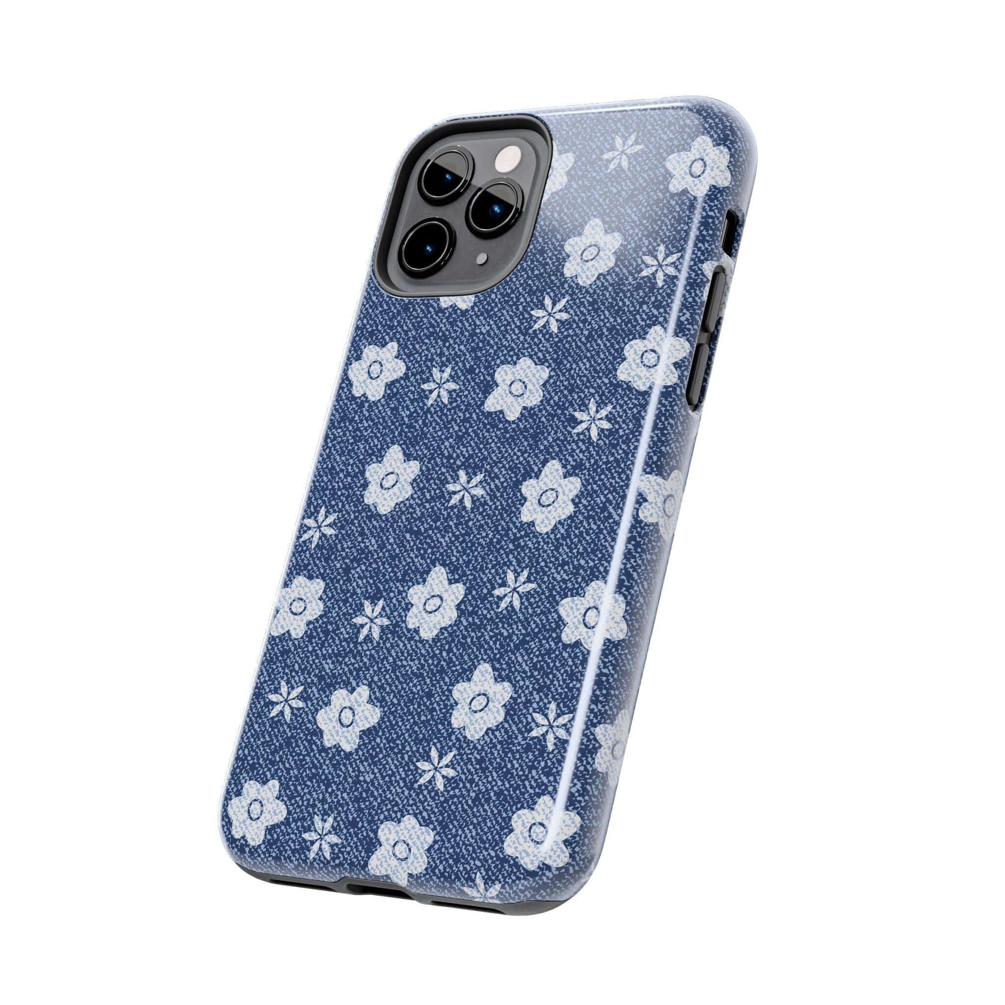 Daisies Denim Phone Case for iPhone 14 Pro Max - Cute and Protective