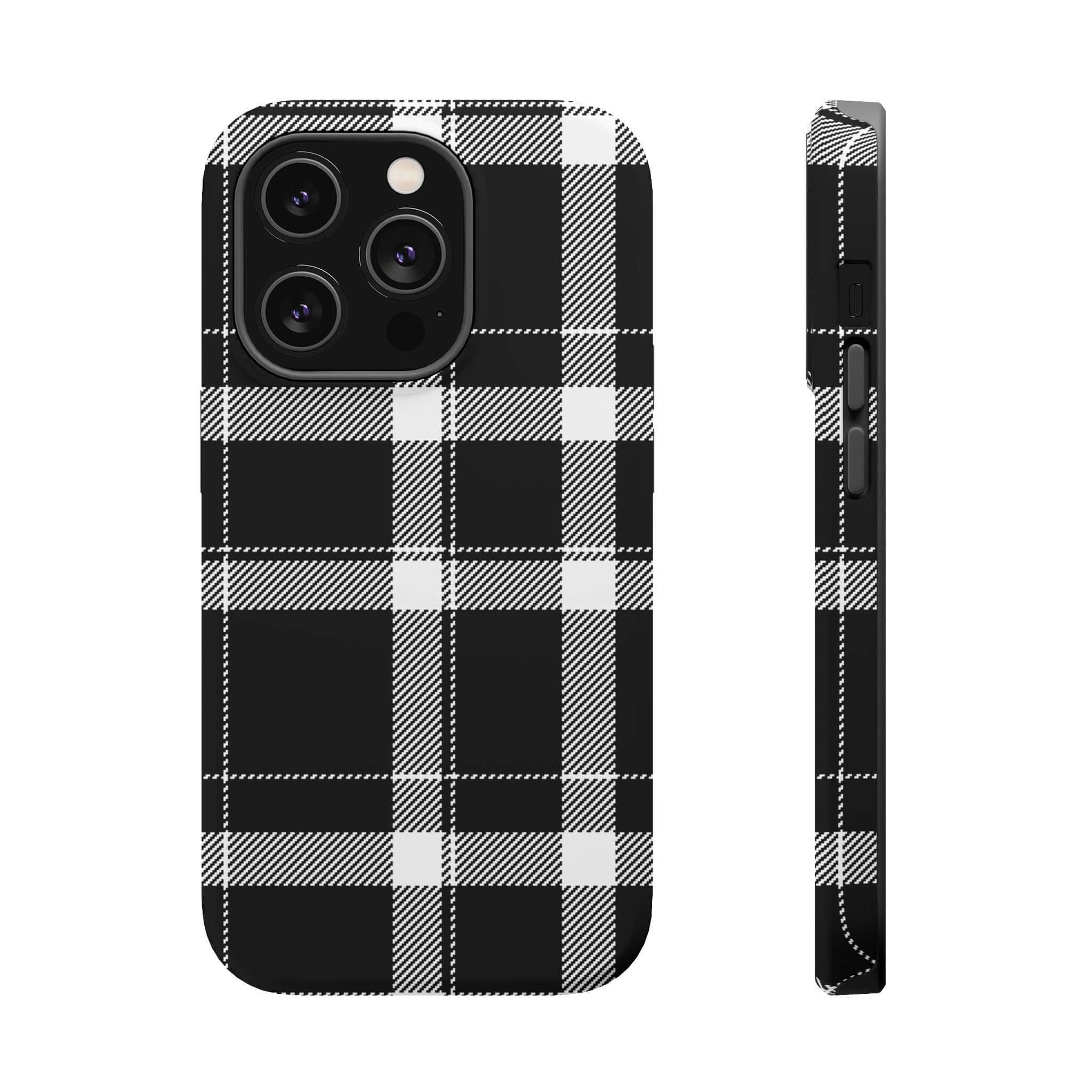 Stylish black plaid iPhone case, perfect cute phone cover for fashion-forward individuals. Protect your phone in style!