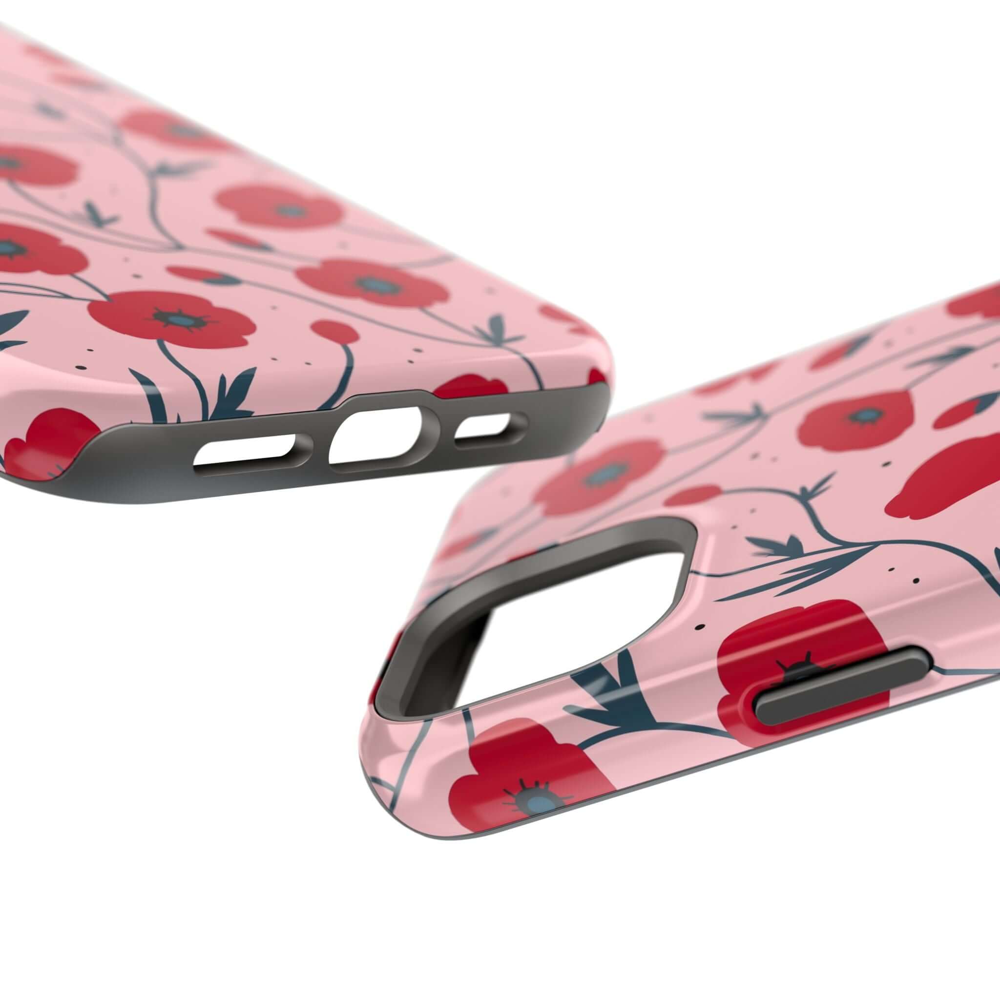 Pink n Poppy pink floral iPhone case with red flowers, offering free shipping. Cute phone accessory perfect for stylish phone protection.